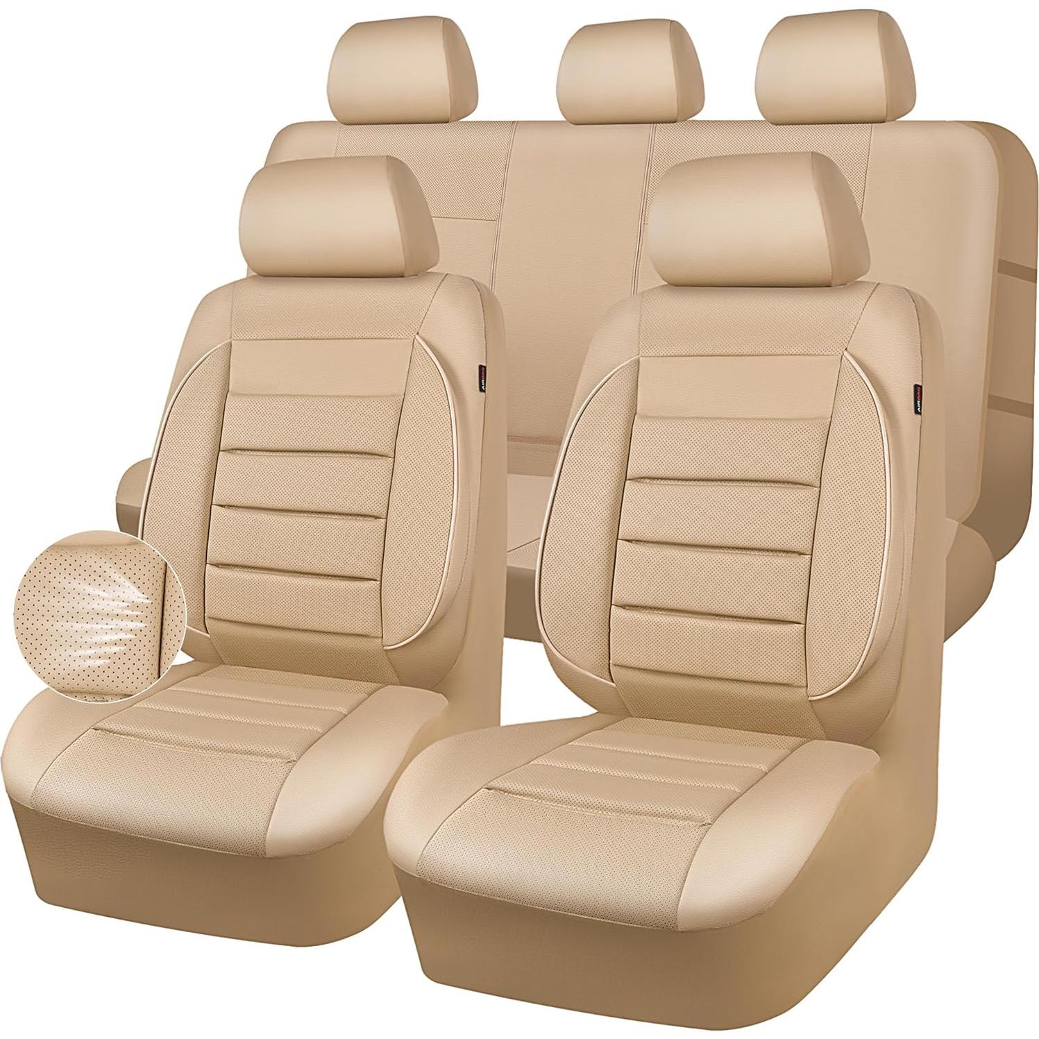Fundas de Asiento de Cuero CAR PASS Beige Universal 5 Asientos