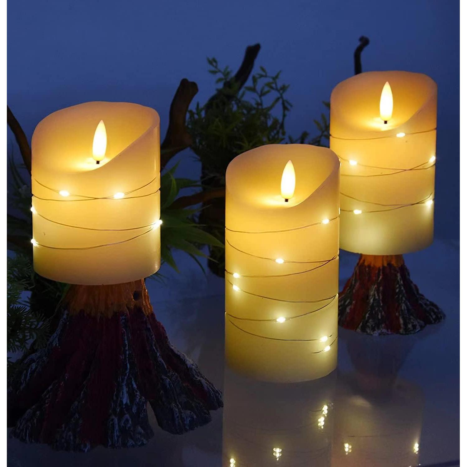 Juego de 3 Velas LED DANIP con Cadena de Luces - Control Remoto