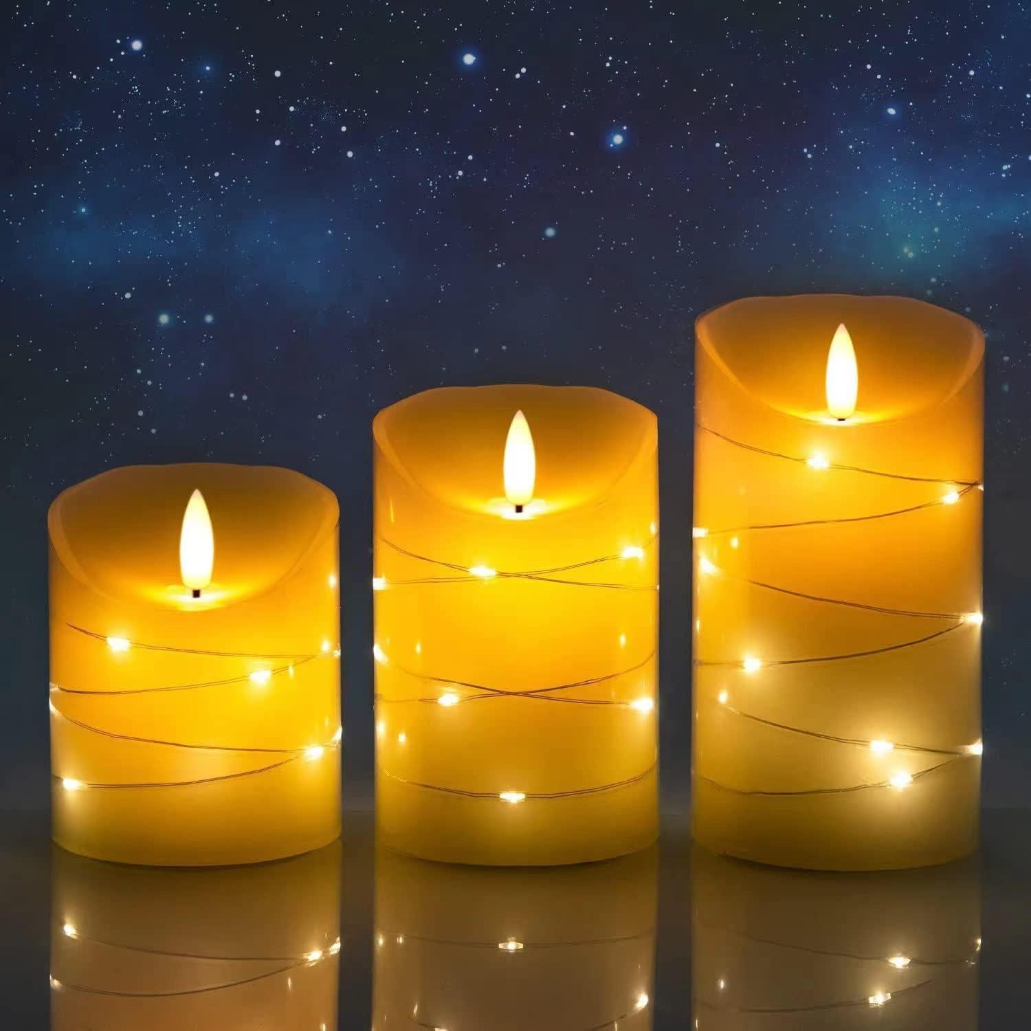 Juego de 3 Velas LED DANIP con Cadena de Luces - Control Remoto