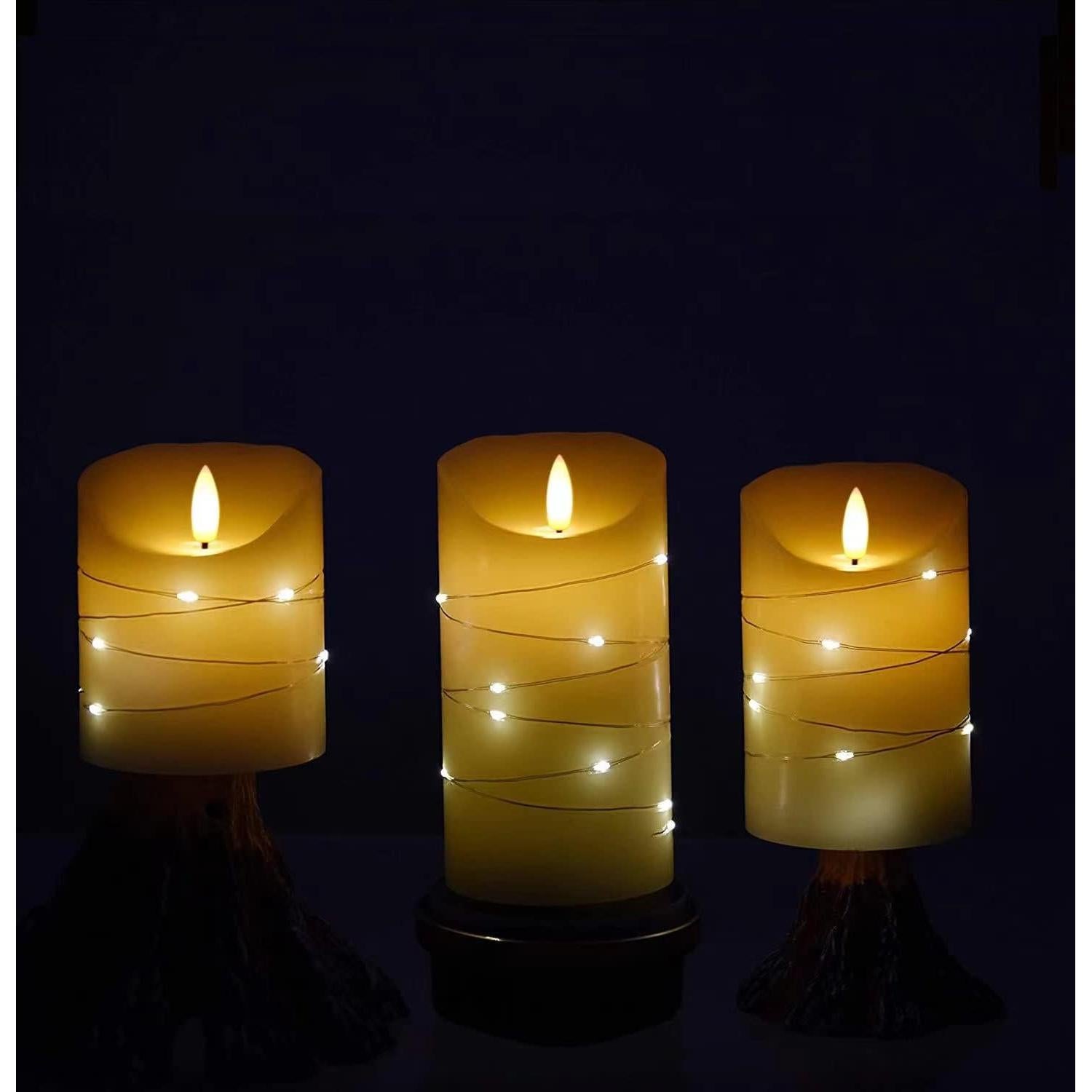 Juego de 3 Velas LED DANIP con Cadena de Luces - Control Remoto