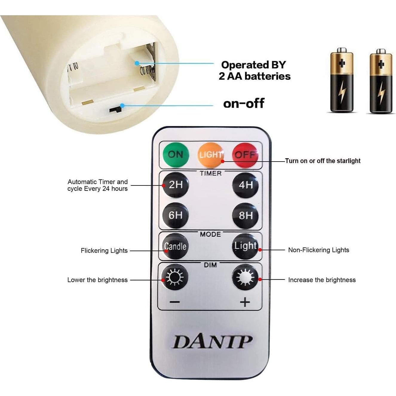 Juego de 3 Velas LED DANIP con Cadena de Luces - Control Remoto
