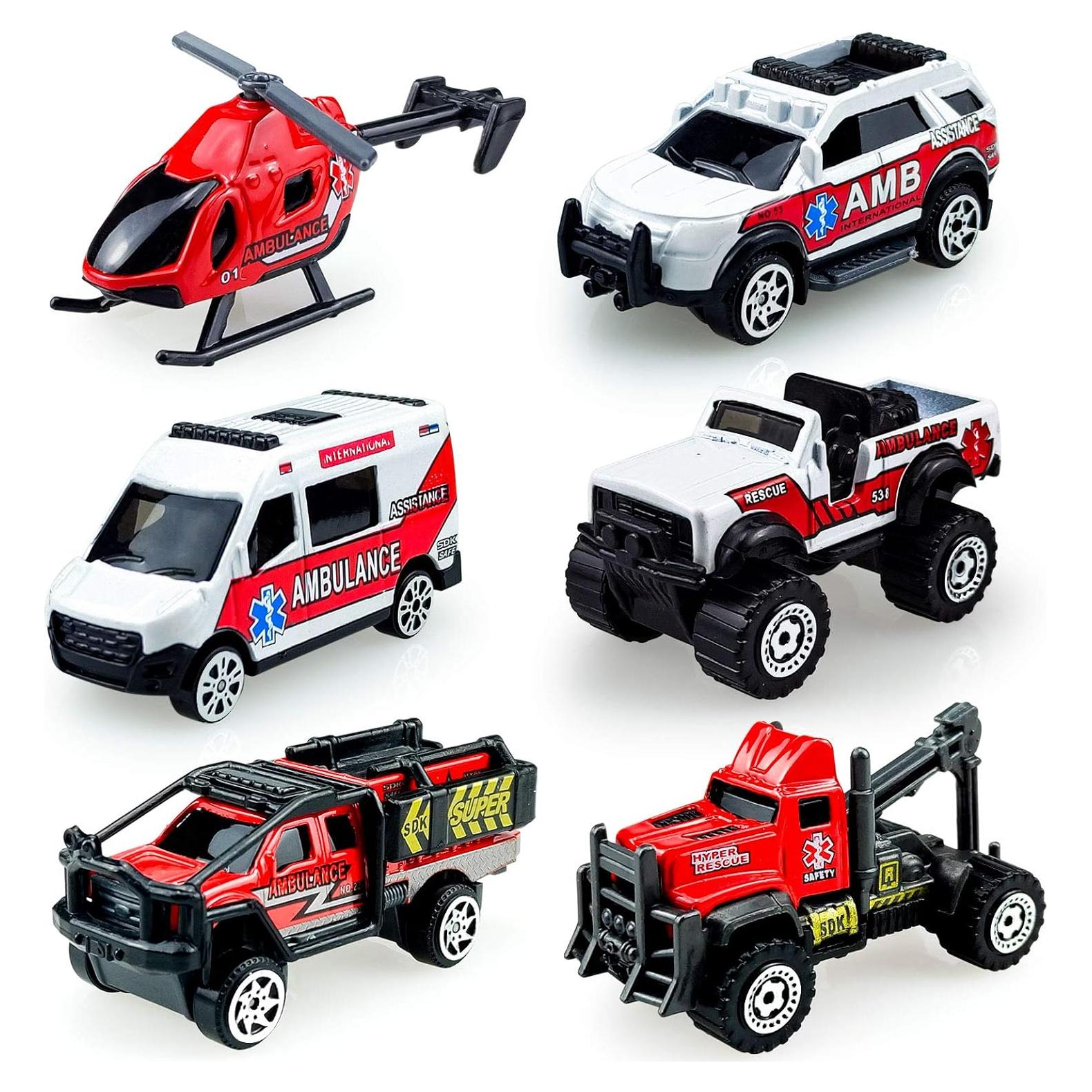 Mini Juego de Coches de Rescate Diecast 6 Piezas Ambulancia