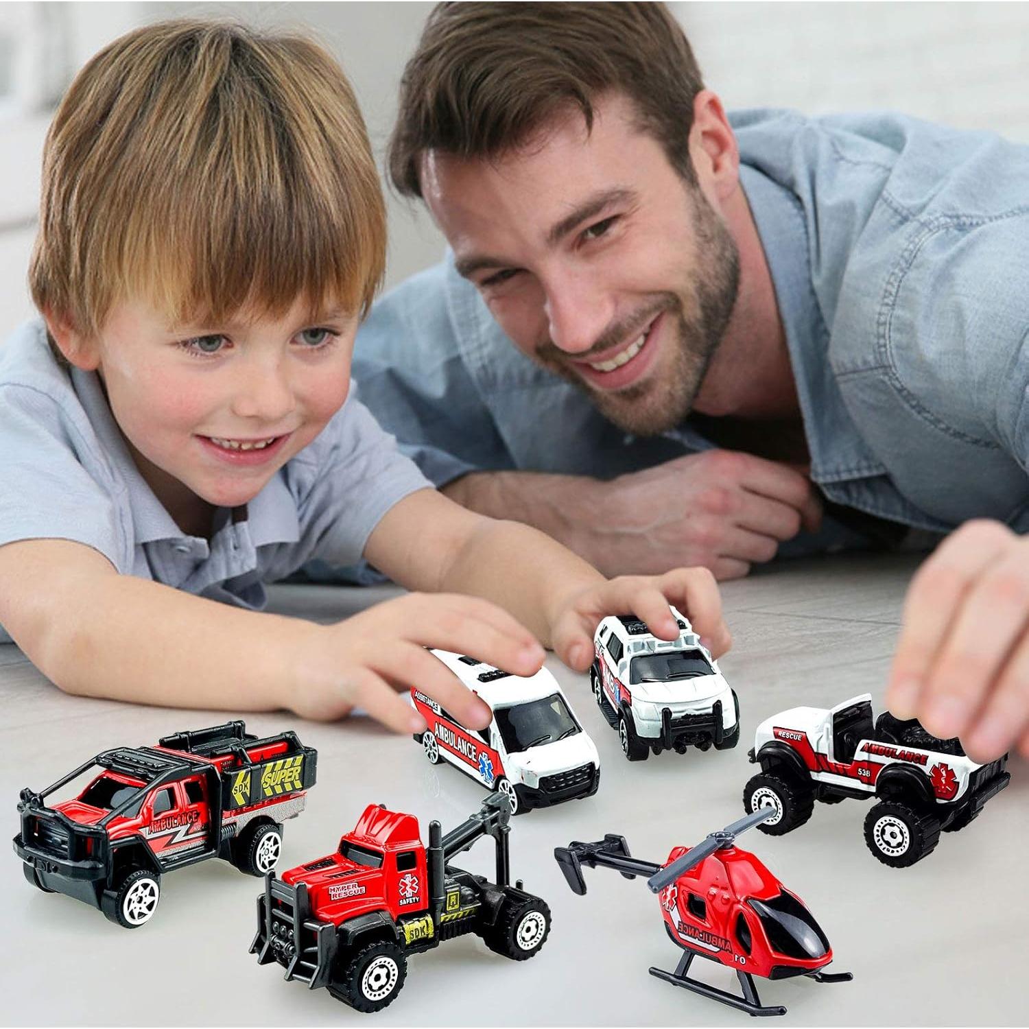 Mini Juego de Coches de Rescate Diecast 6 Piezas Ambulancia