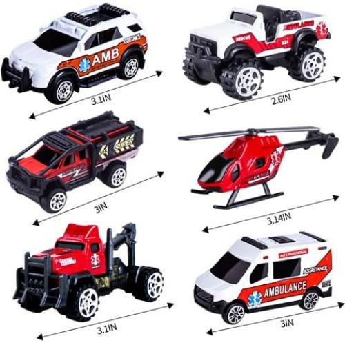 Mini Juego de Coches de Rescate Diecast 6 Piezas Ambulancia