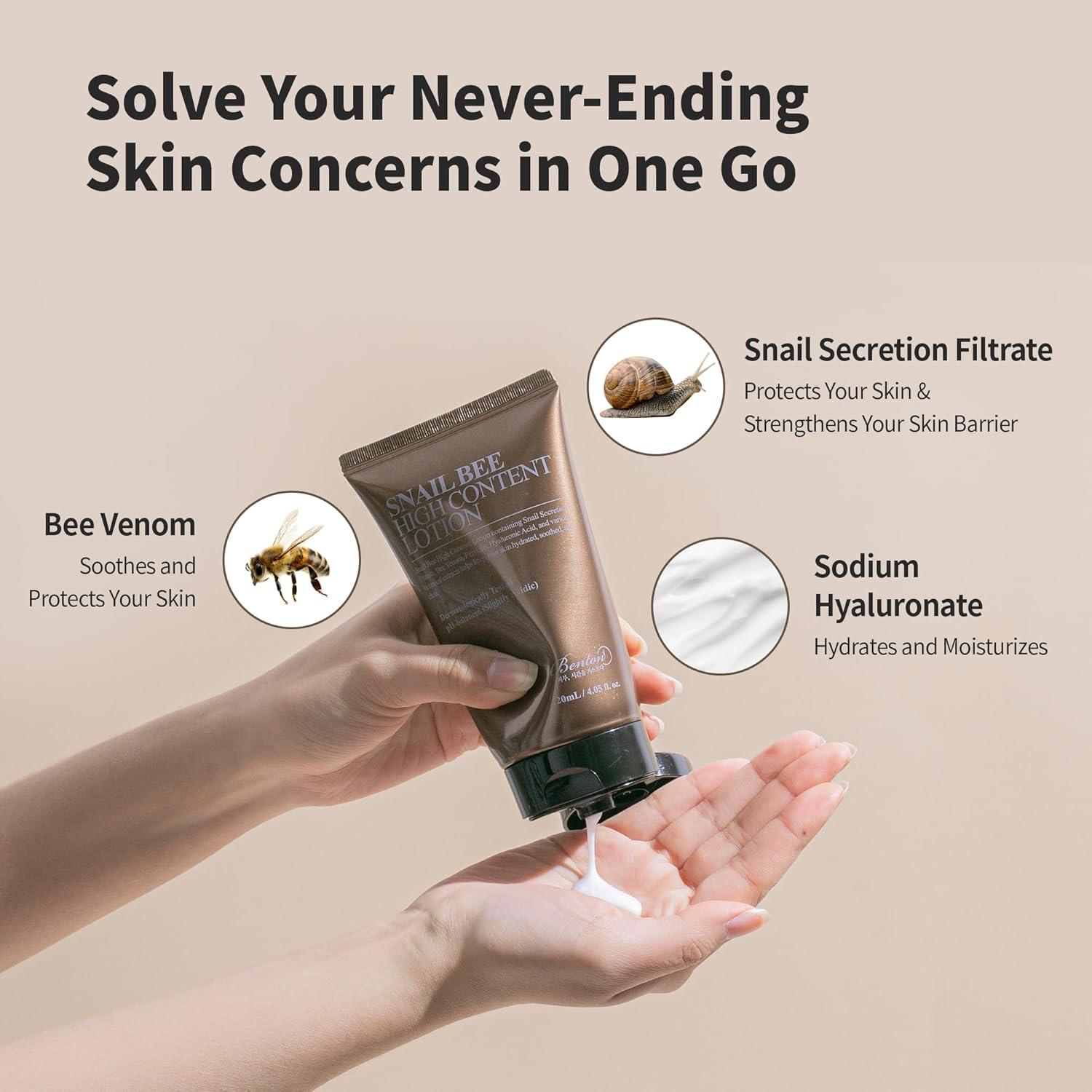 Loción Hidratante Benton 120ml con Baba de Caracol y Veneno de Abeja