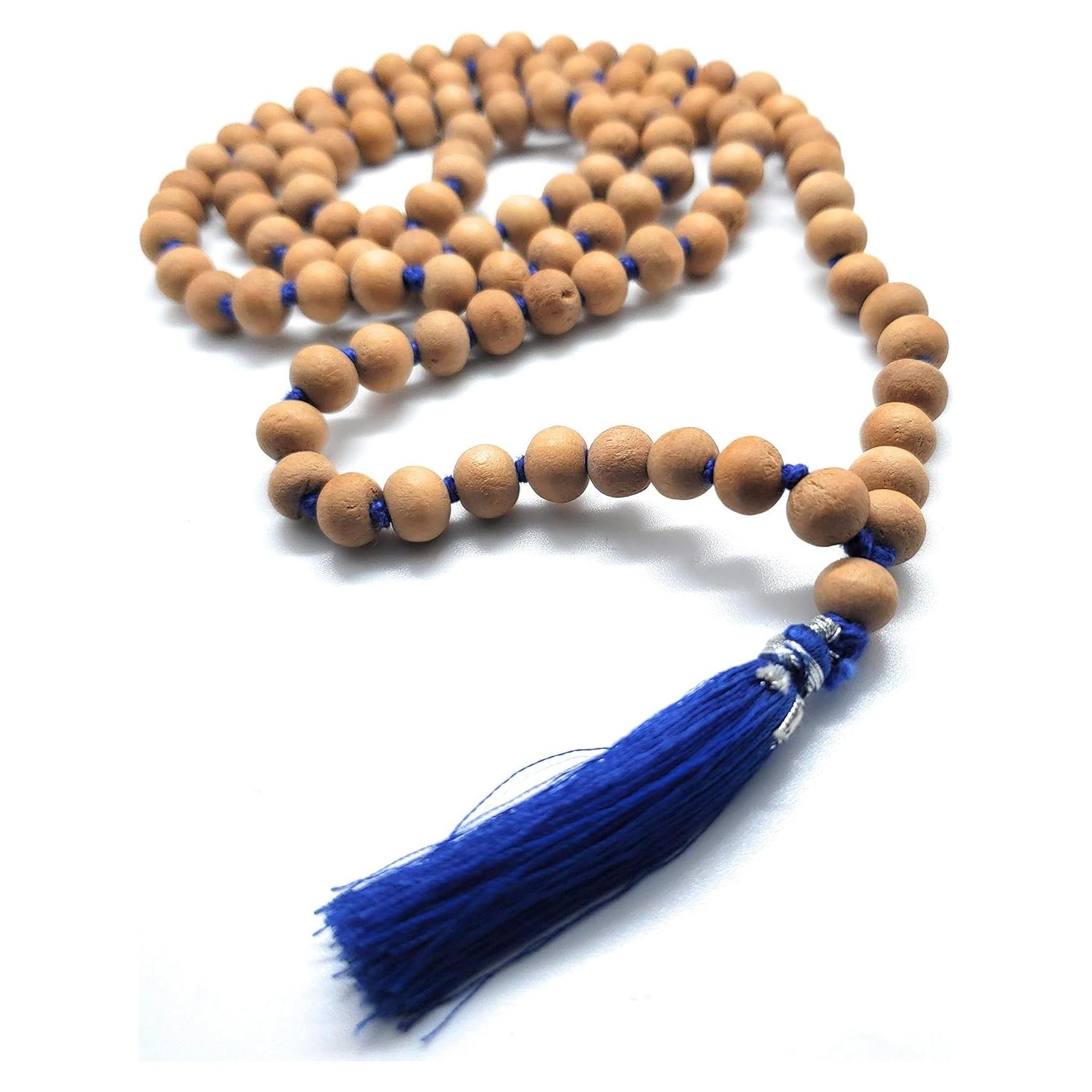 Mala de Japa de Sándalo 108+1 CMEI con Borla Azul 8mm