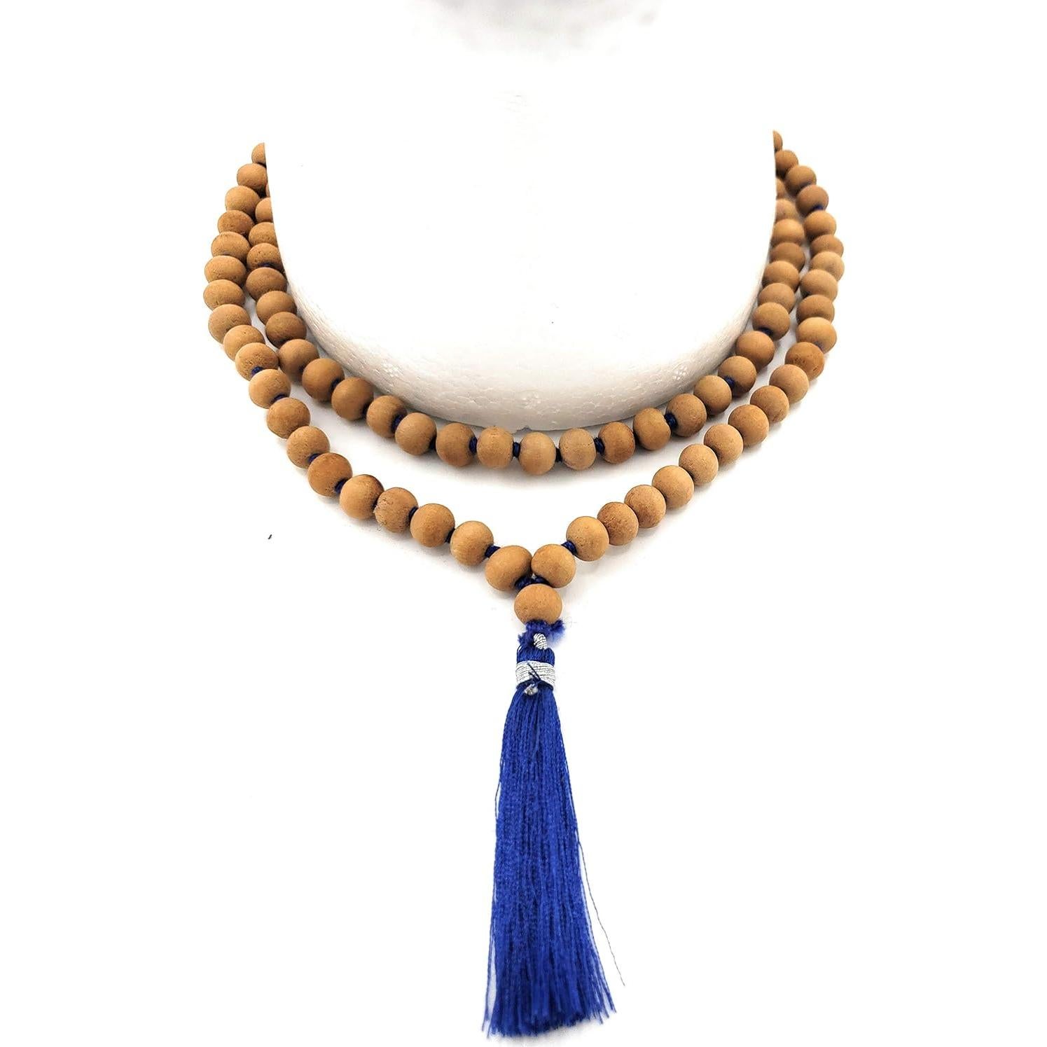 Mala de Japa de Sándalo 108+1 CMEI con Borla Azul 8mm