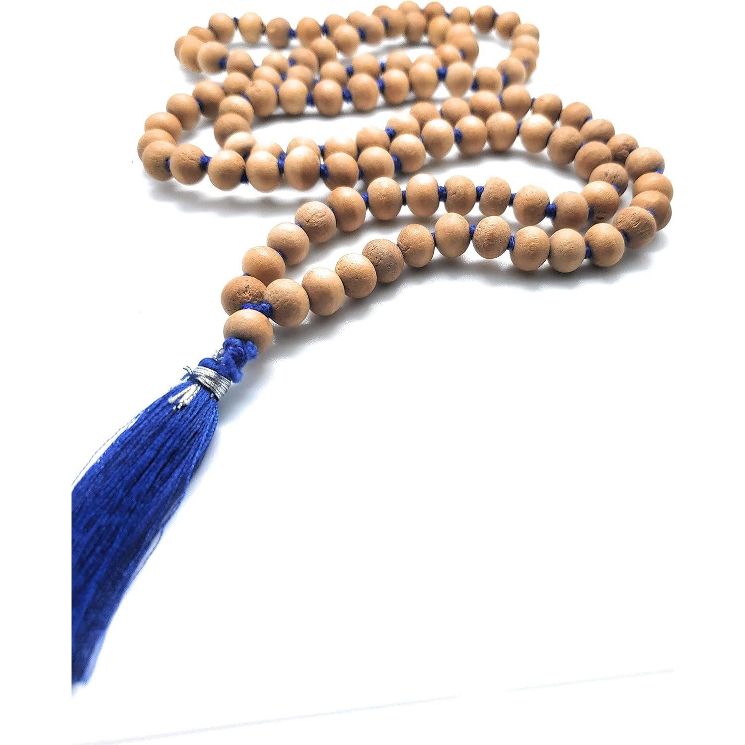 Mala de Japa de Sándalo 108+1 CMEI con Borla Azul 8mm