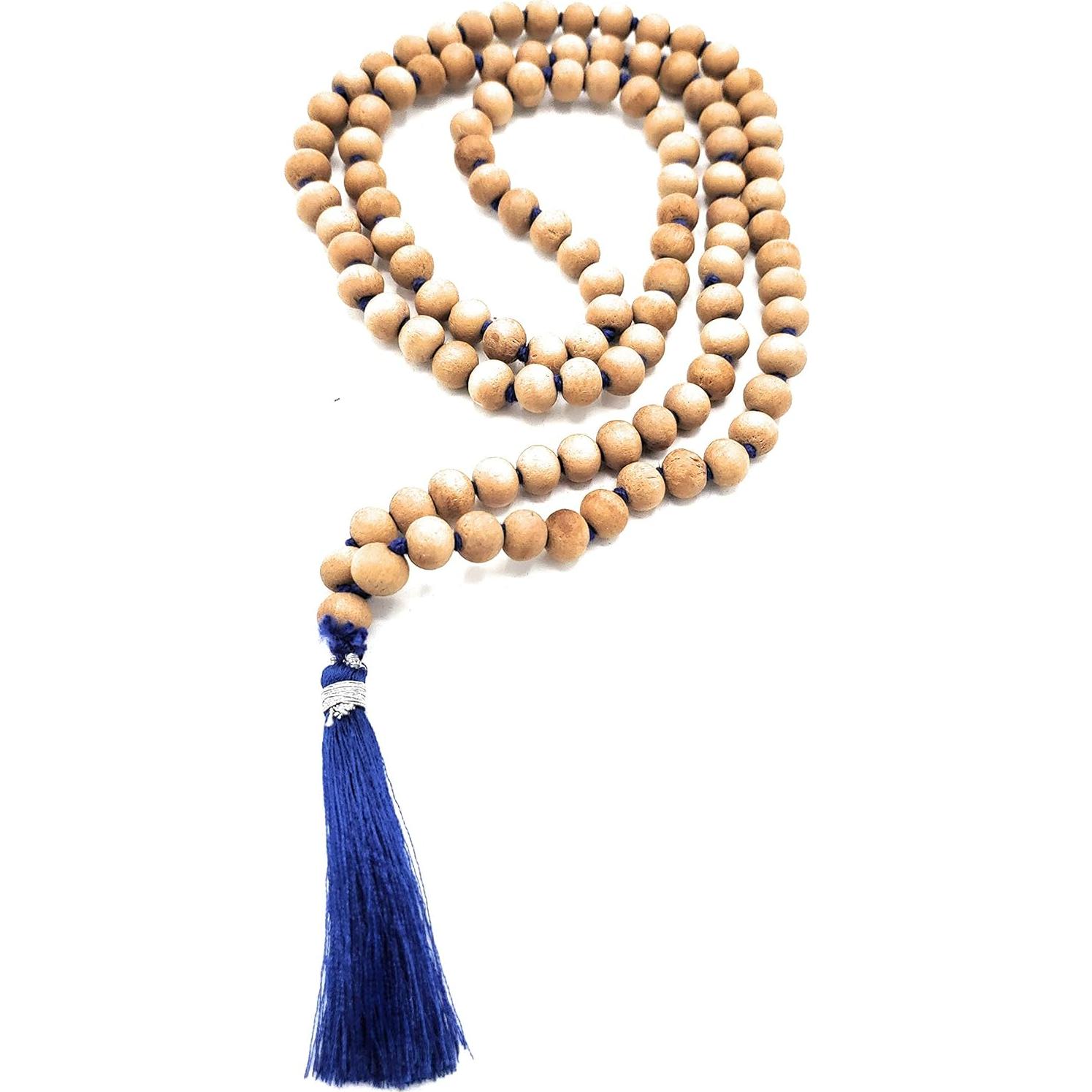 Mala de Japa de Sándalo 108+1 CMEI con Borla Azul 8mm