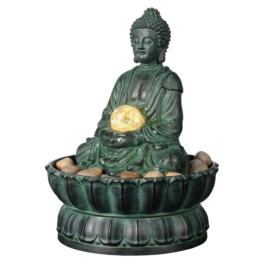 Fuente de Mesa Interior Haobos Buda Zen 23.9 cm Resina Verde