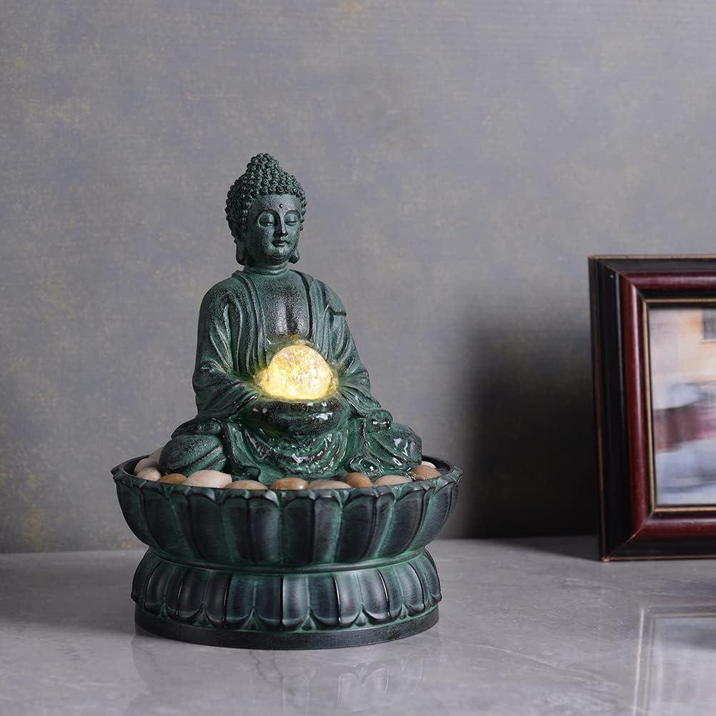 Fuente de Mesa Interior Haobos Buda Zen 23.9 cm Resina Verde