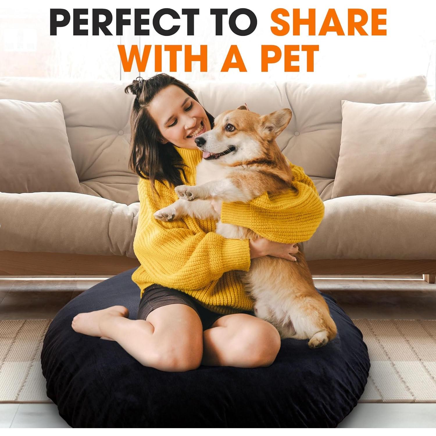 Almohadón de Piso Extra Grande Colección Cheer 81 cm Redondo Negro