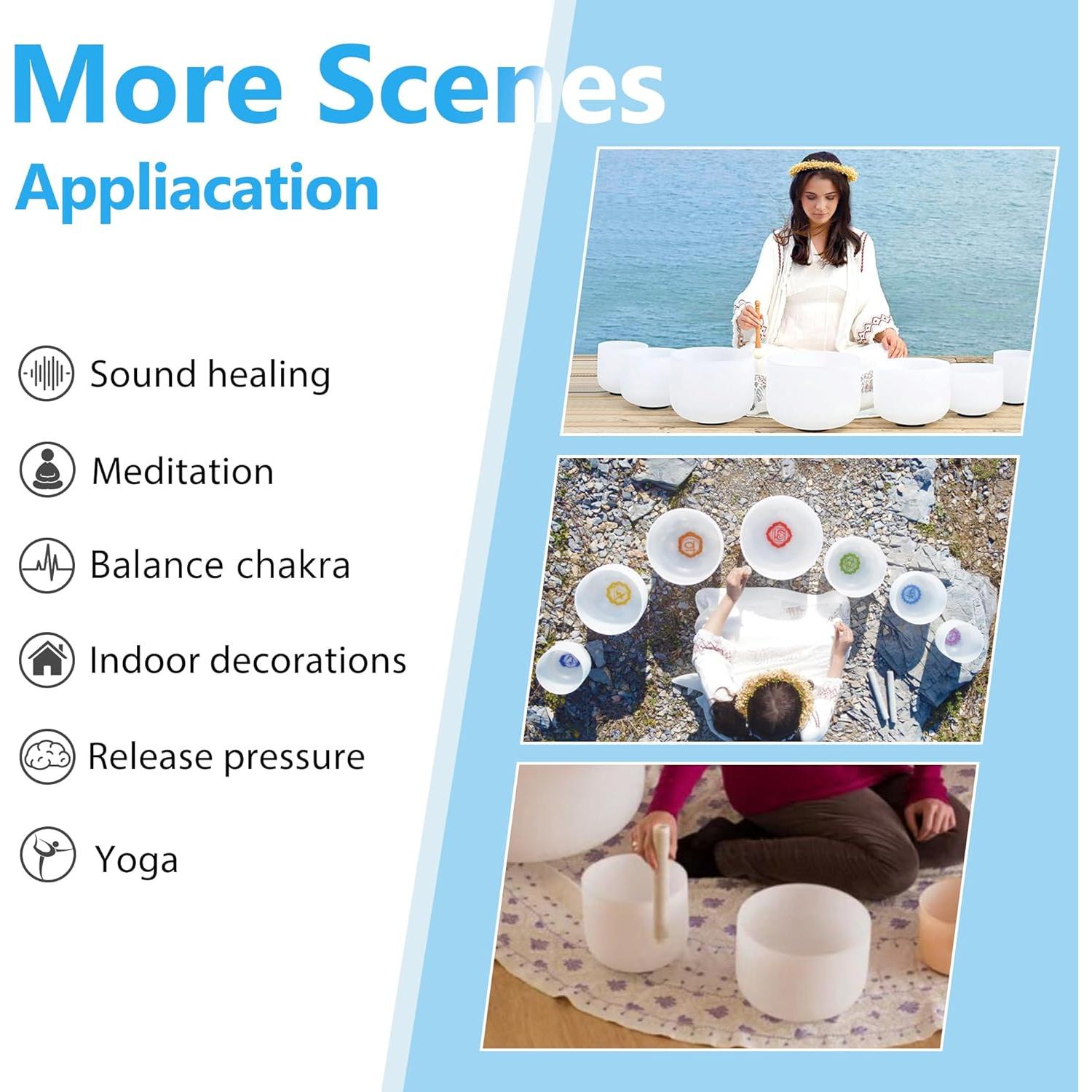 Juego de 7 Cuencos de Canto de Cristal 432HZ 18-30 cm