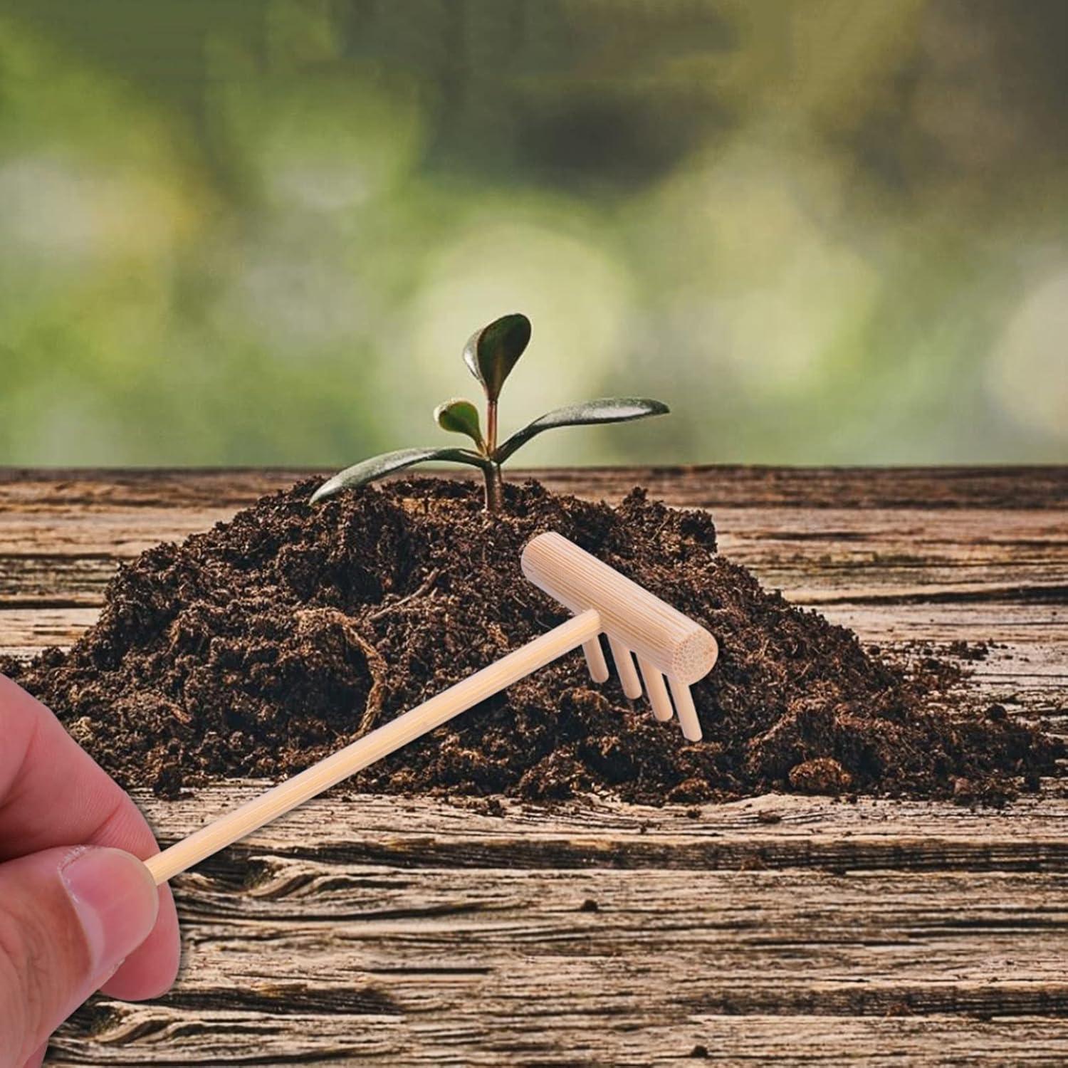 Juego de 64 Mini Rastrillos de Bambú Sewroro para Jardín Zen