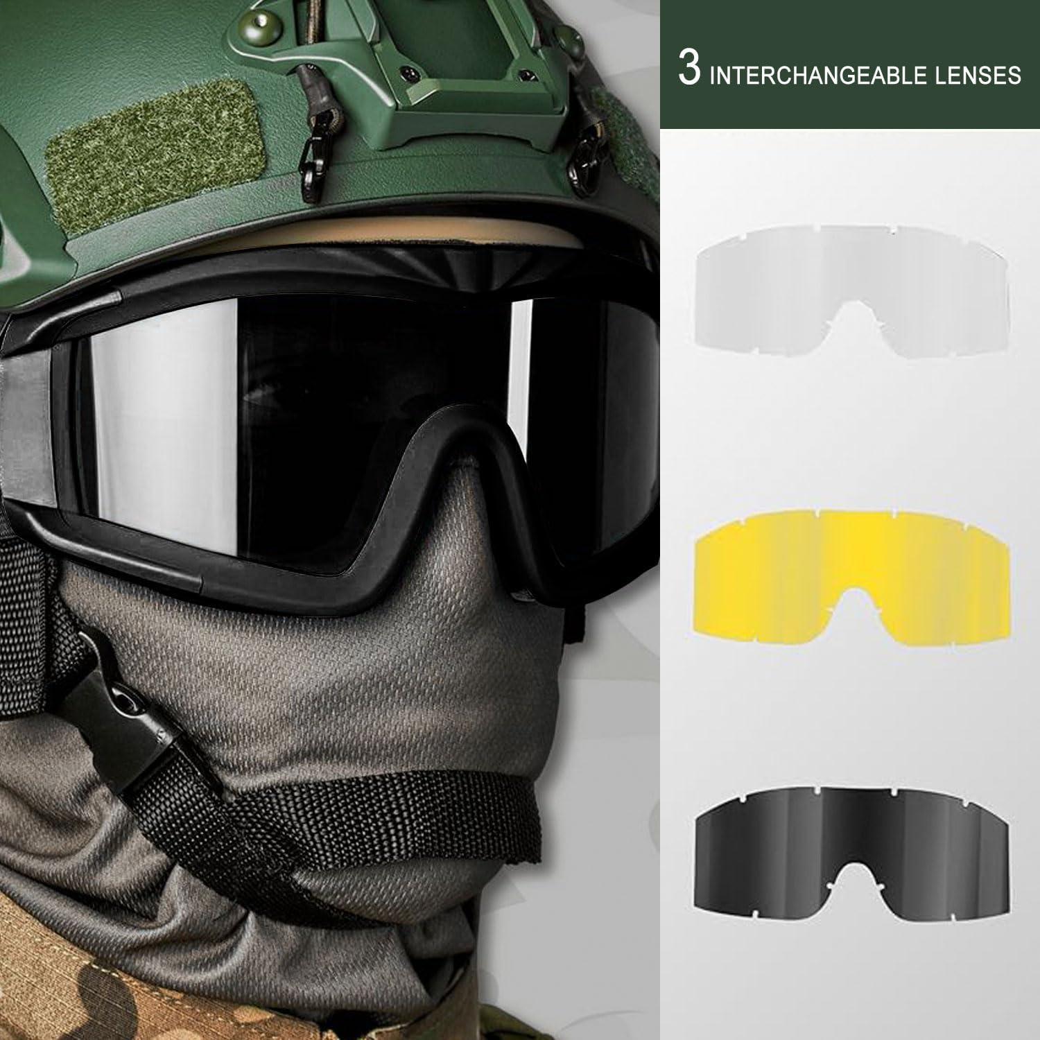 Gafas Tácticas SPOSUNE Anti Niebla con 3 Lentes Intercambiables