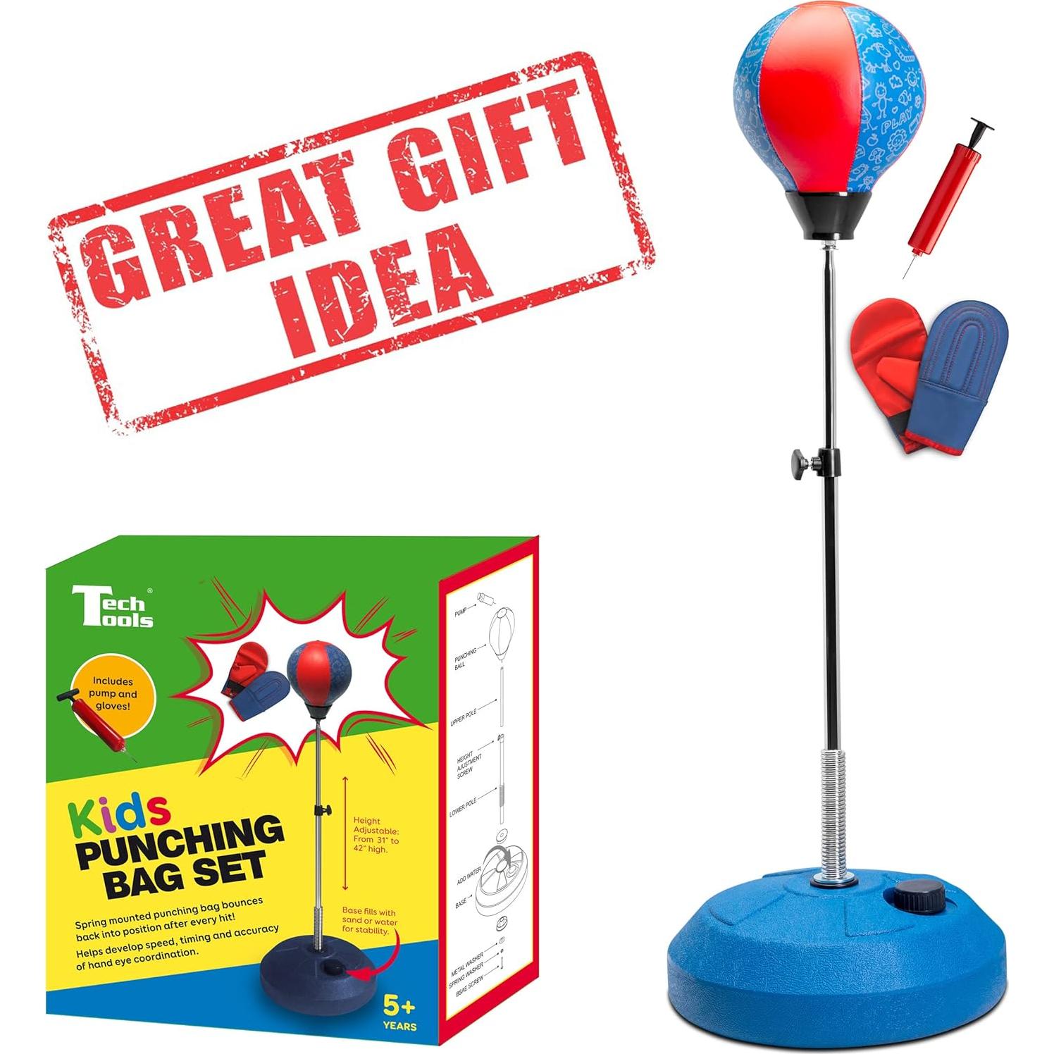 Saco de Boxeo para Niños TechTools con Guantes y Soporte Ajustable