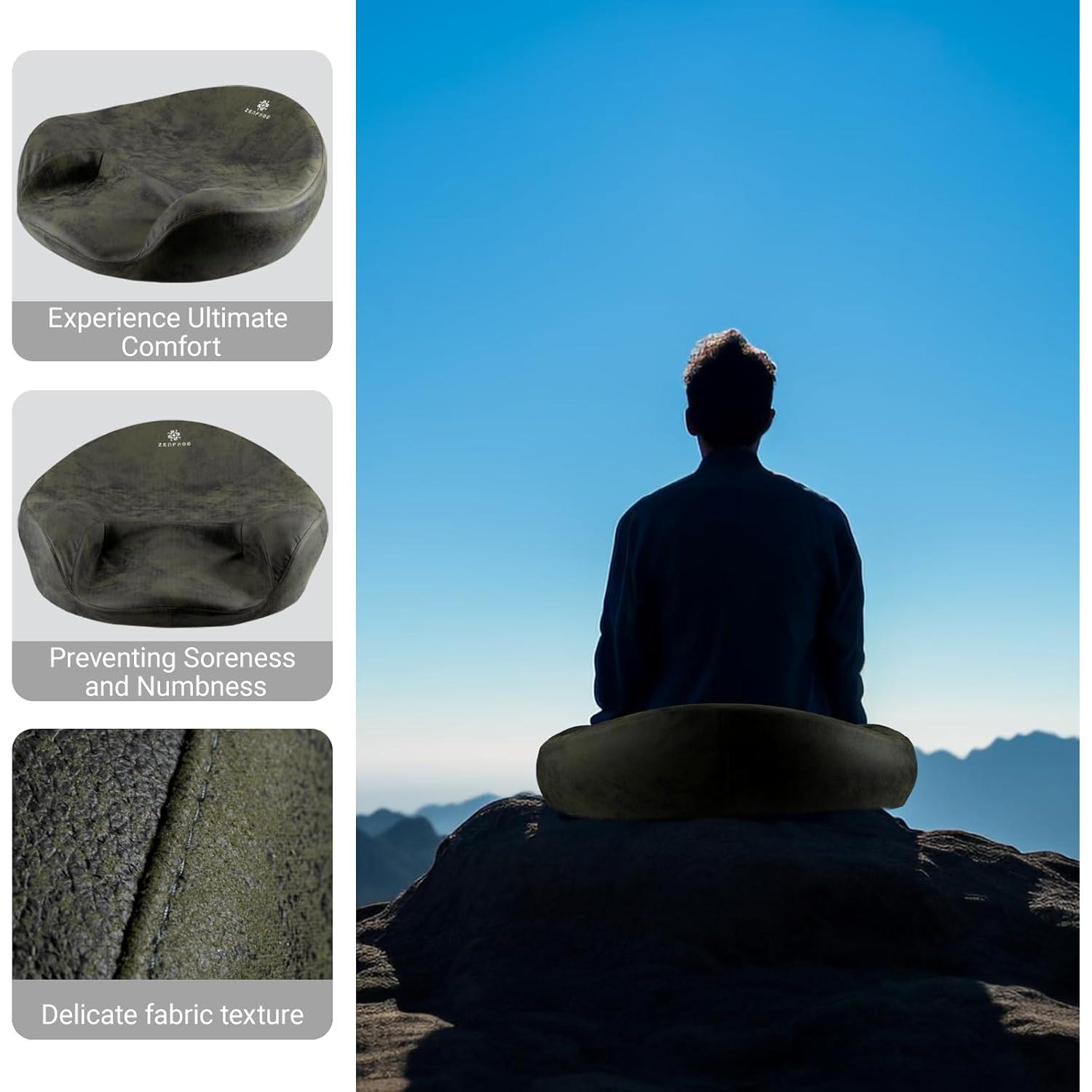 Cojín de Meditación Ergonómico ZENFROG - Espuma de Memoria, Funda Lavable, Verde Oscuro