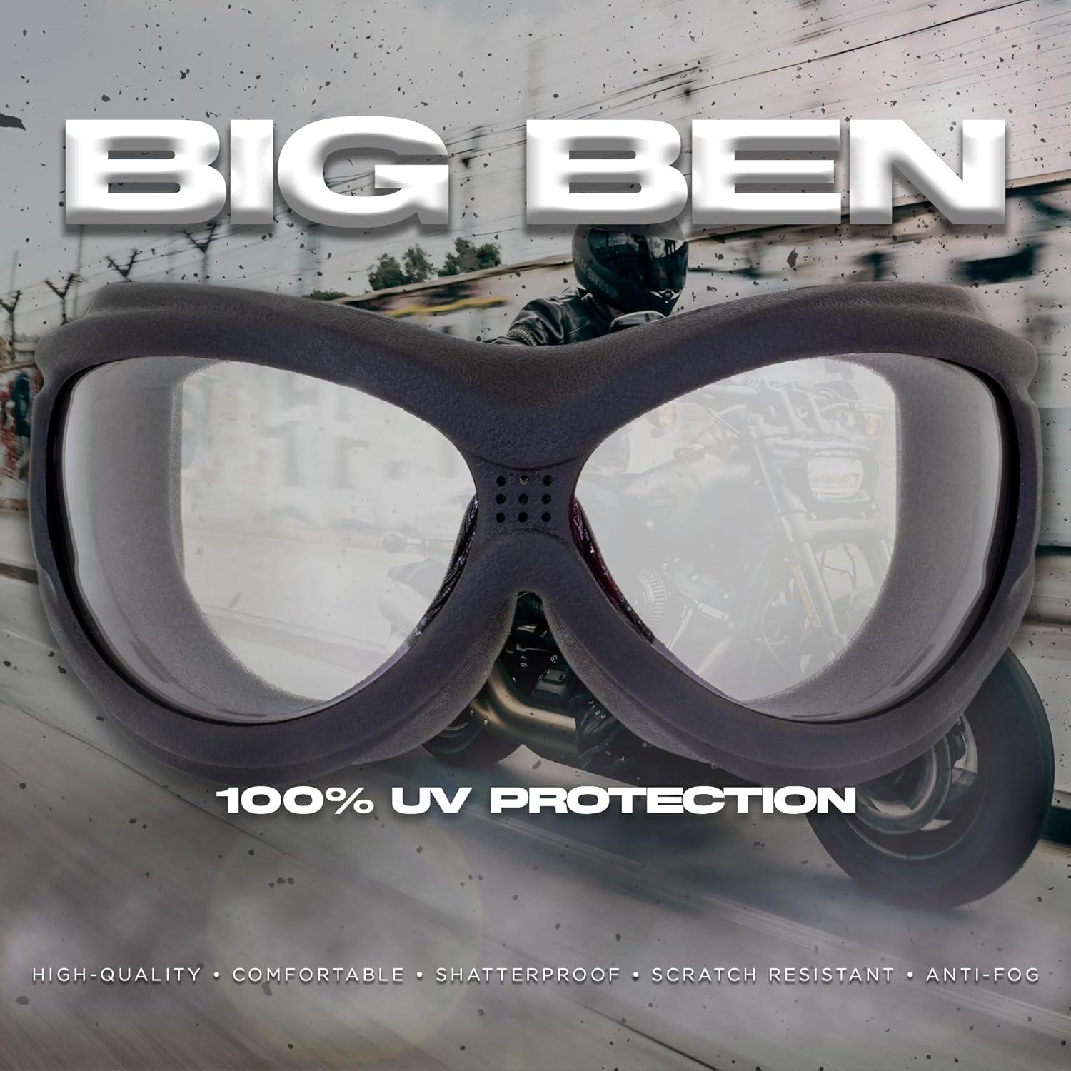 Gafas de Motocicleta Global Vision Big Ben - Marco Negro, Lente Clara