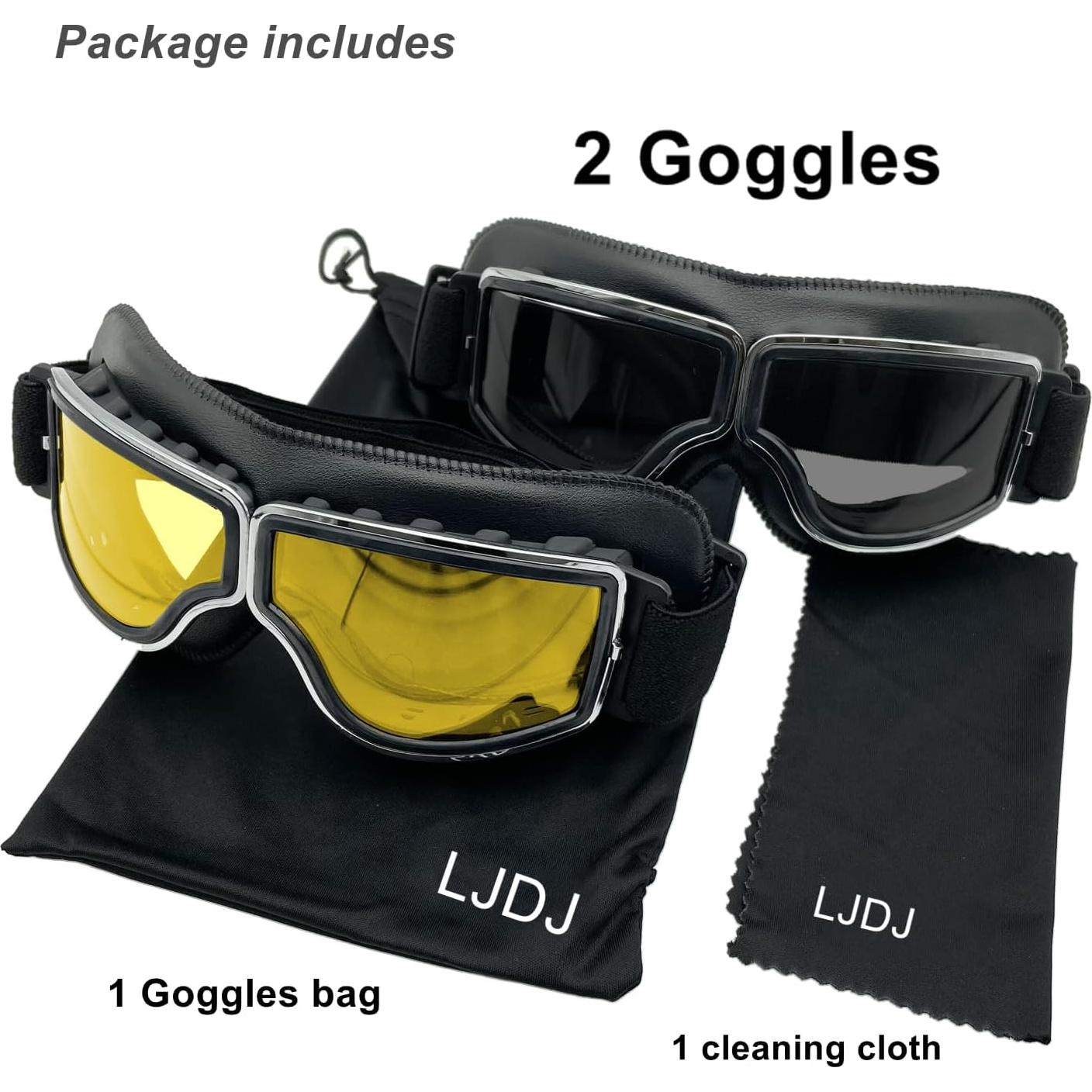 Gafas de Motocicleta Vintage LJDJ - 2 Paquetes Antiempañantes