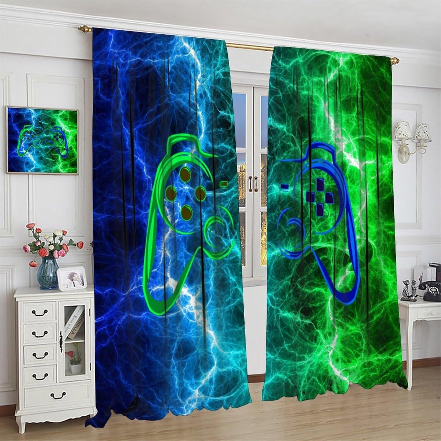 Cortinas Blackout XBDDZSW Juego Azul Verde 2 Paneles 213x213 cm