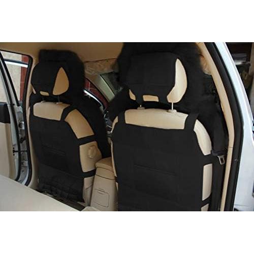 Funda de Asiento de Coche IMQOQ 2 Piezas Piel de Oveja Negra