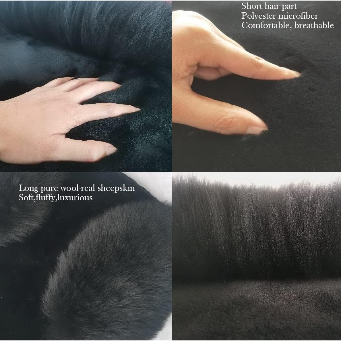 Funda de Asiento de Coche IMQOQ 2 Piezas Piel de Oveja Negra