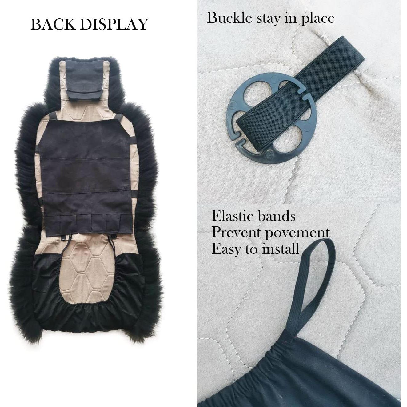 Funda de Asiento de Coche IMQOQ 2 Piezas Piel de Oveja Negra