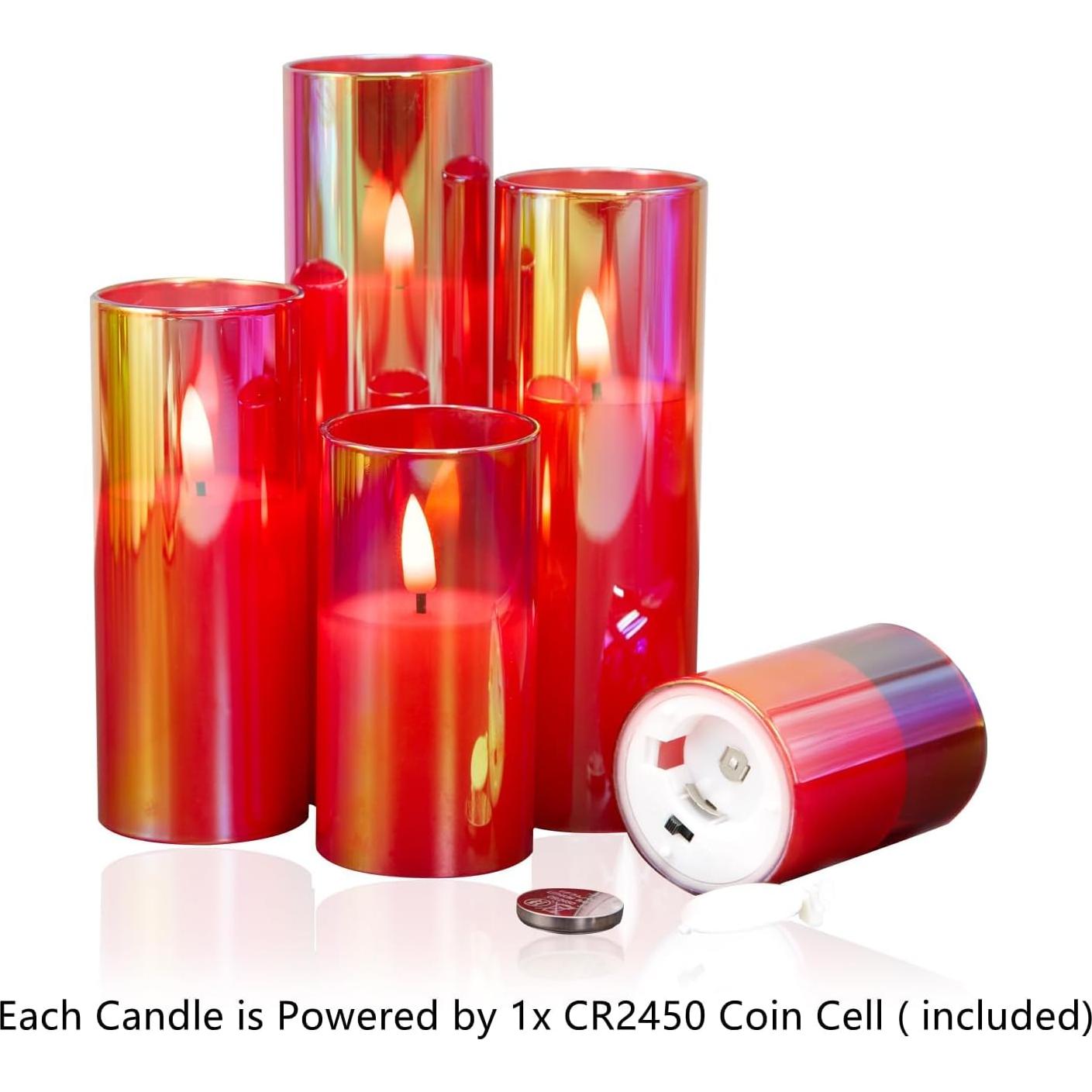 Juego de 5 Velas LED de Vidrio Rojo Eywamage con Control Remoto