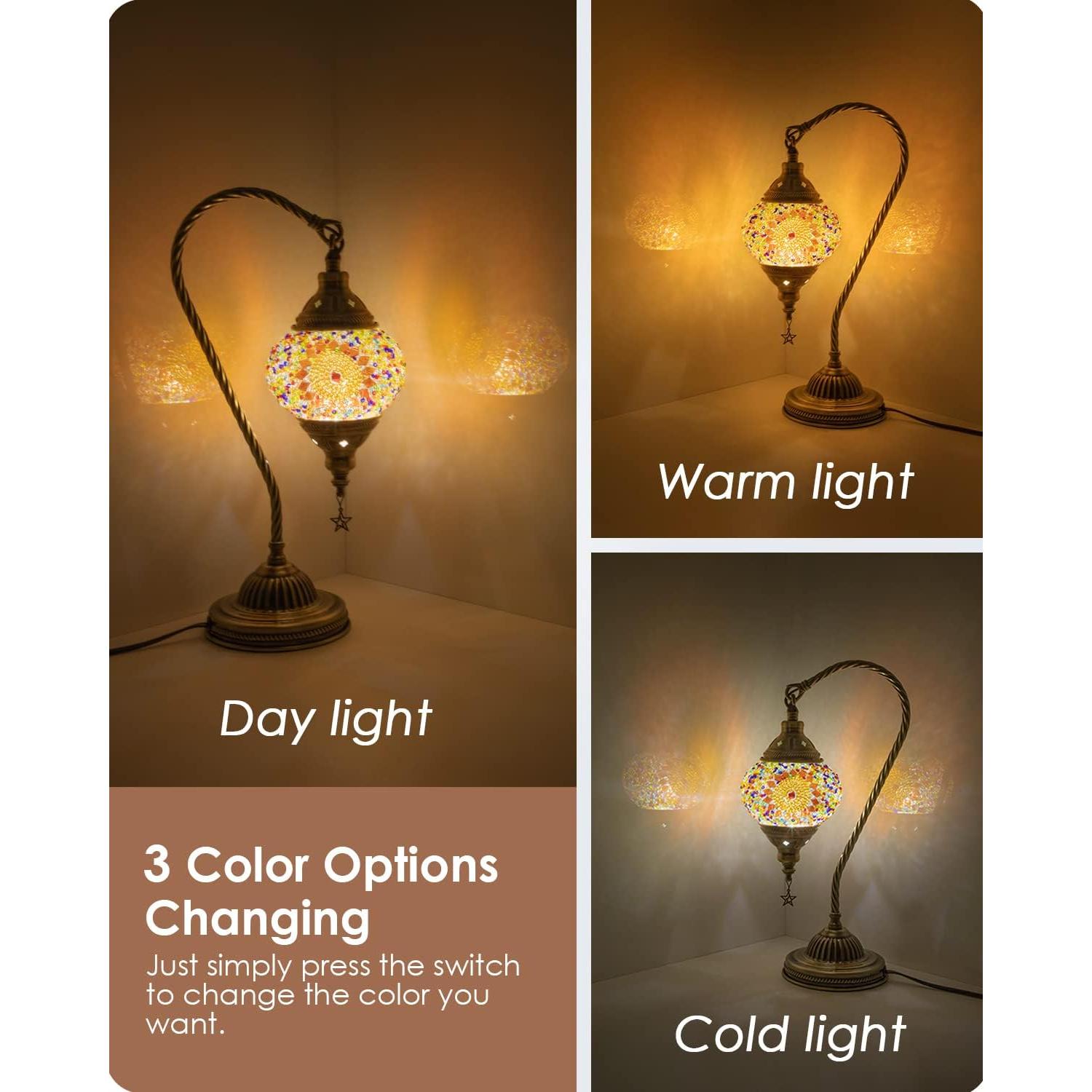 Lámpara de Mesa Turca Yarra-Decor con Base de Bronce 3 Colores