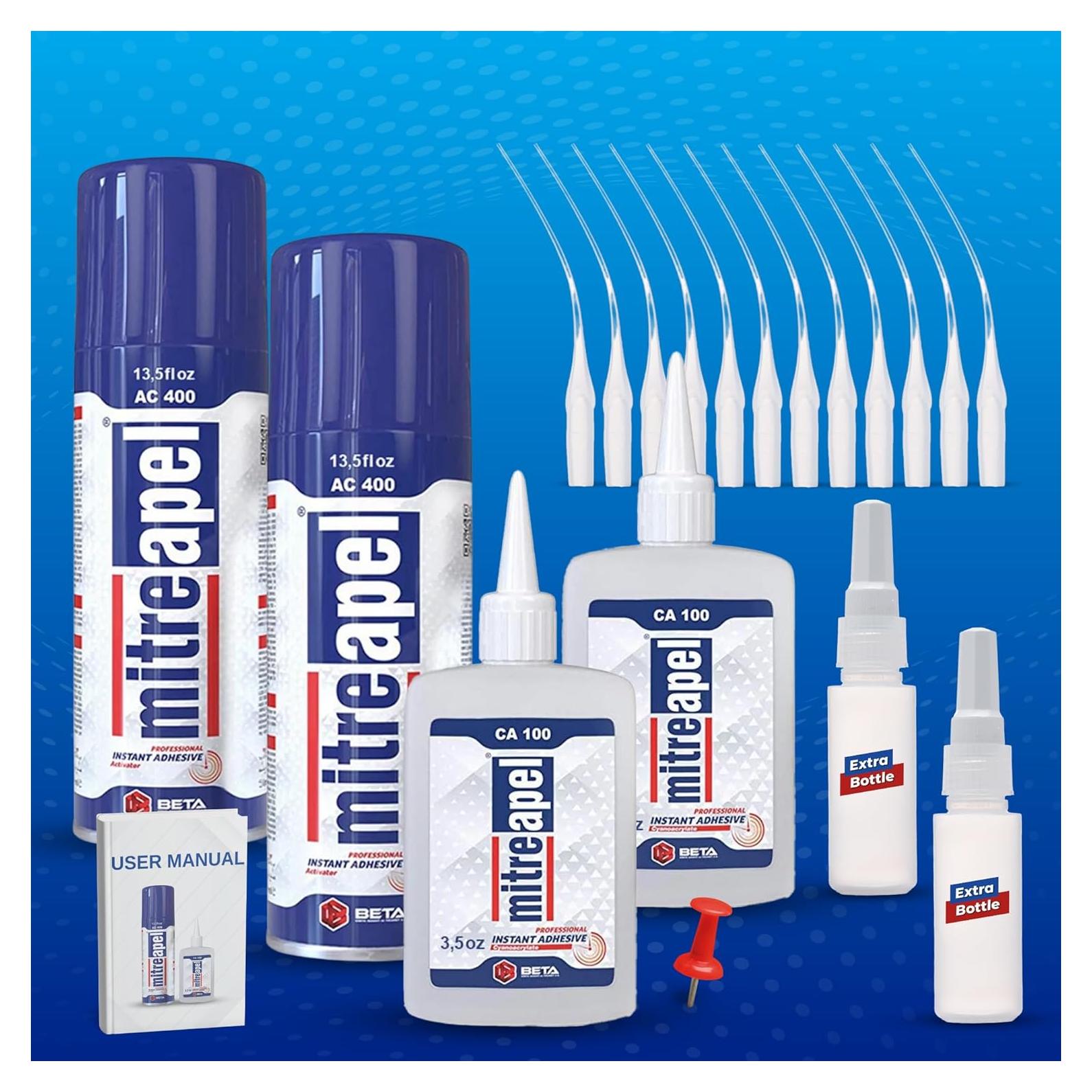 Pegamento CA Mitreapel 2 x 103.5 g + Activador Spray 2 x 400 ml