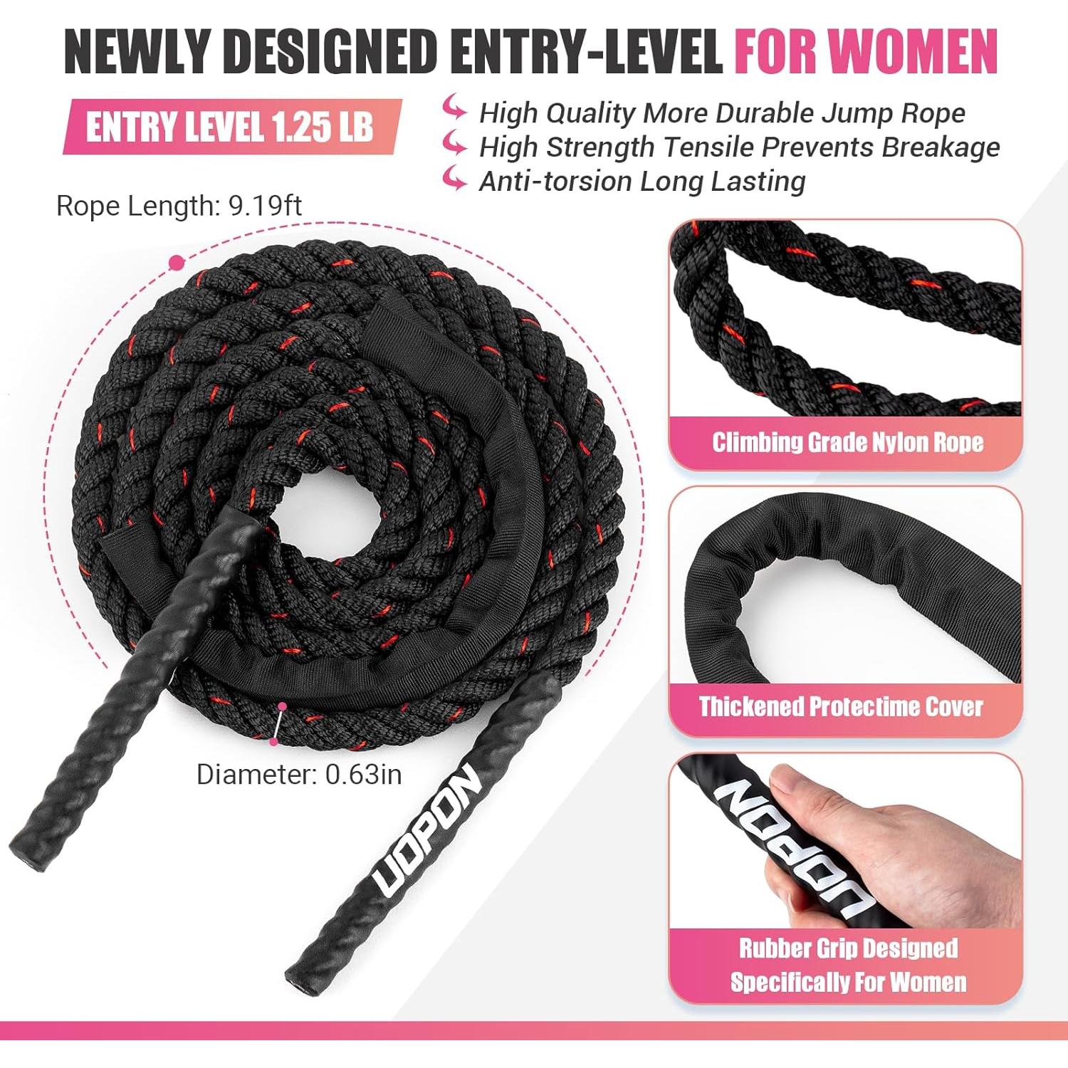 Cuerda de Salto Pesada UOPON 1.25 lbs (0.57 kg) para Mujeres