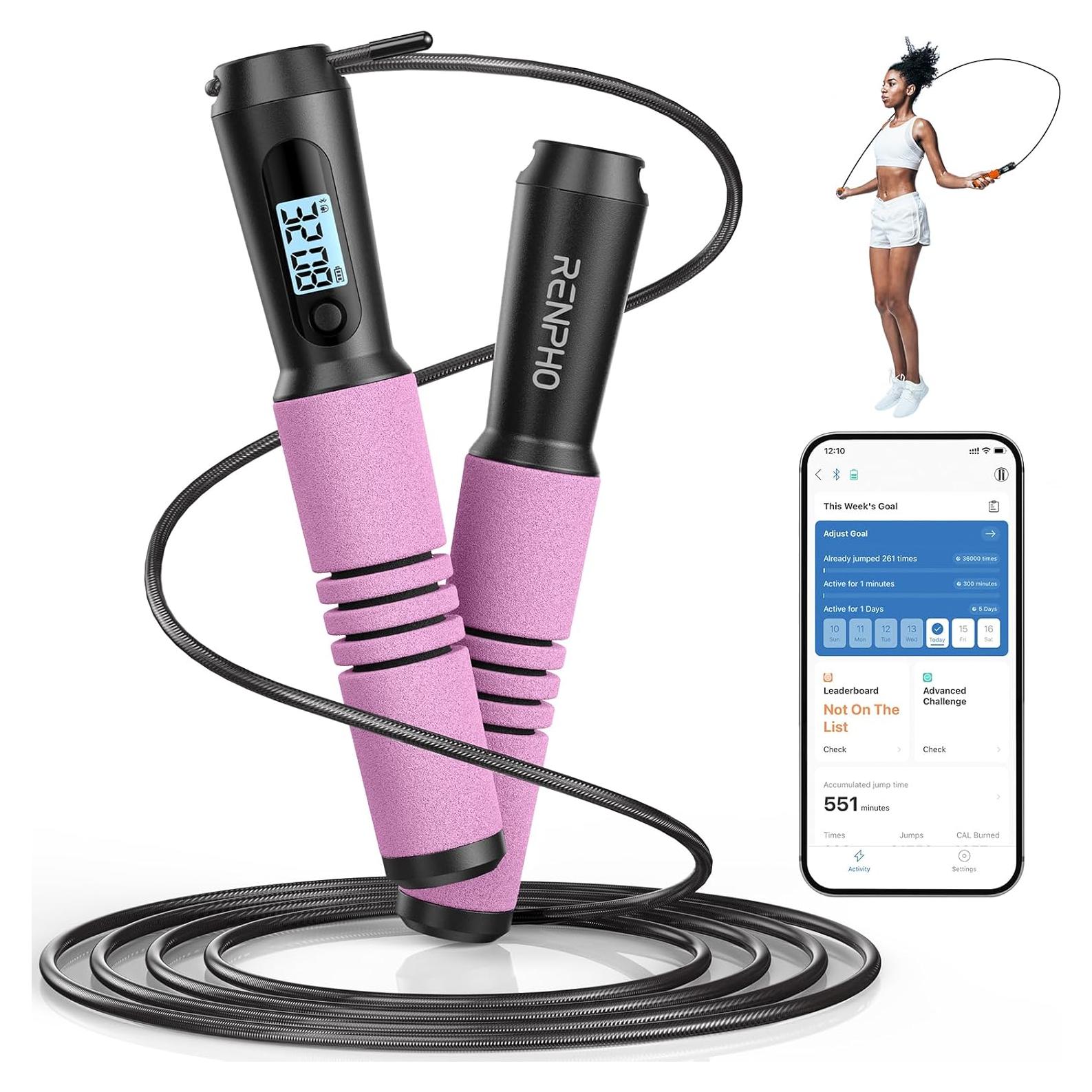 Cuerda de Salto Inteligente RENPHO Rosa con Contador y APP