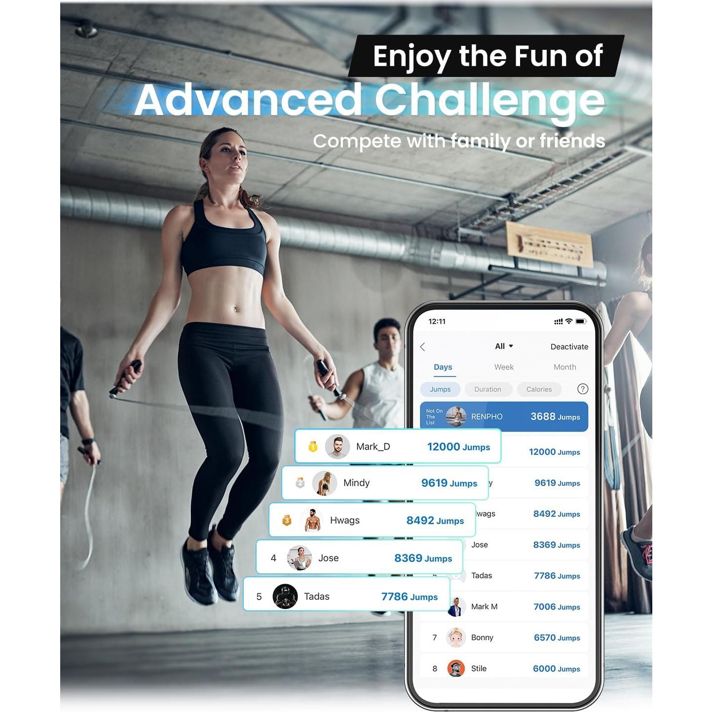 Cuerda de Salto Inteligente RENPHO Rosa con Contador y APP