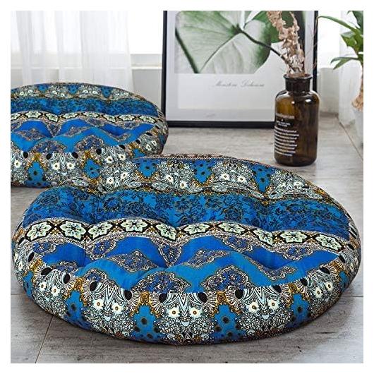Cojín de Suelo Boho HIGOGOGO Redondo 56 cm Azul