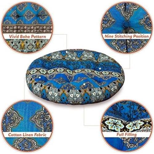 Cojín de Suelo Boho HIGOGOGO Redondo 56 cm Azul