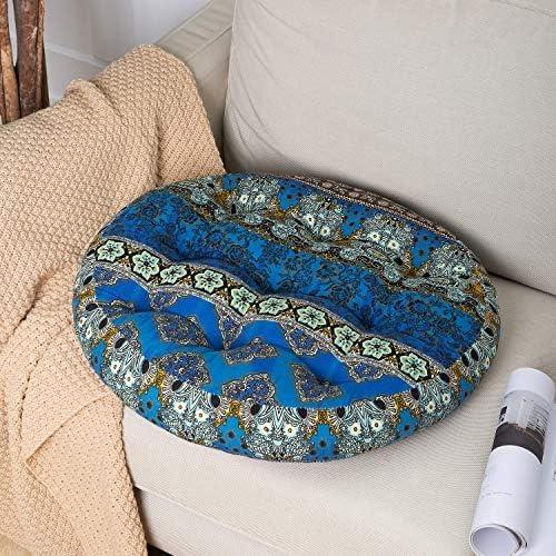 Cojín de Suelo Boho HIGOGOGO Redondo 56 cm Azul