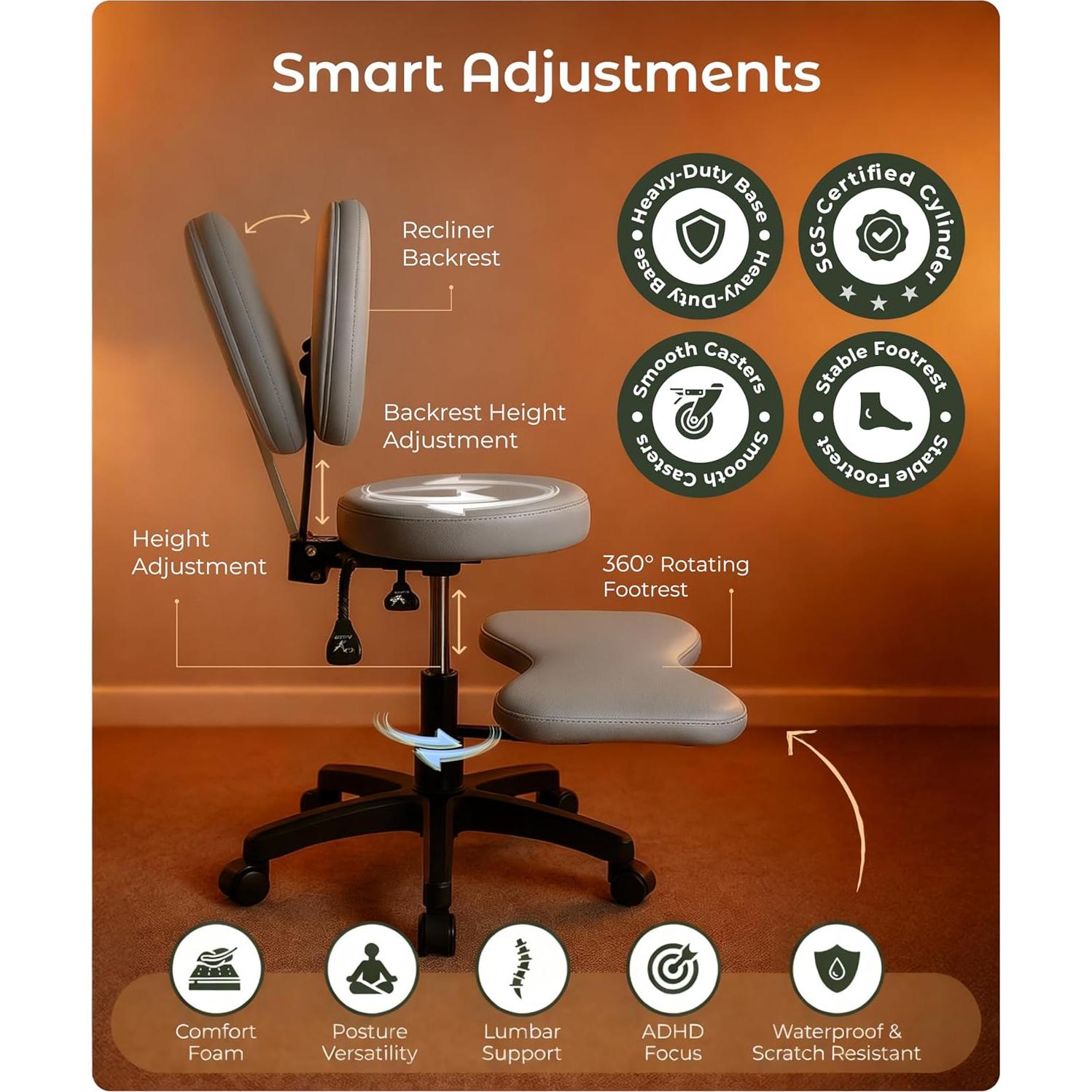 Silla Ergonómica BUBHA de Meditación Ajustable Gris