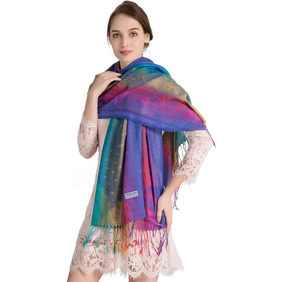 Chal de Pashmina Jacquard con Flores Coloridas para Mujeres 190.5x69.85 cm