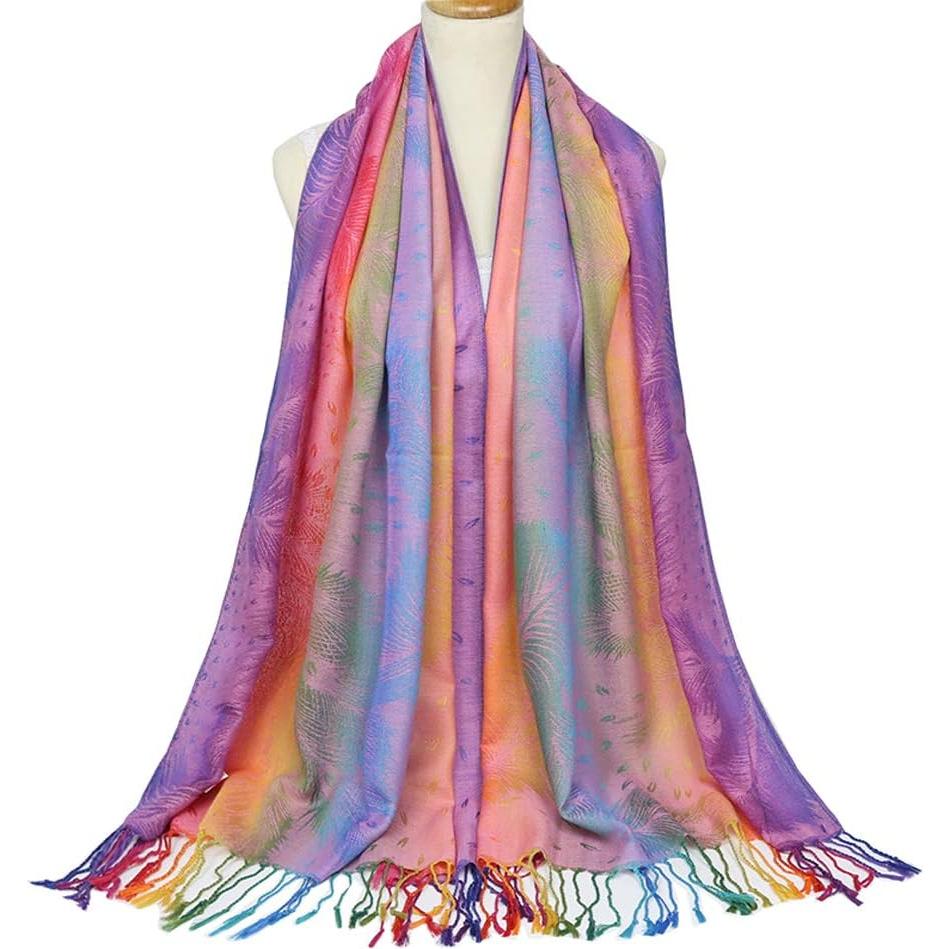 Chal de Pashmina Jacquard con Flores Coloridas para Mujeres 190.5x69.85 cm