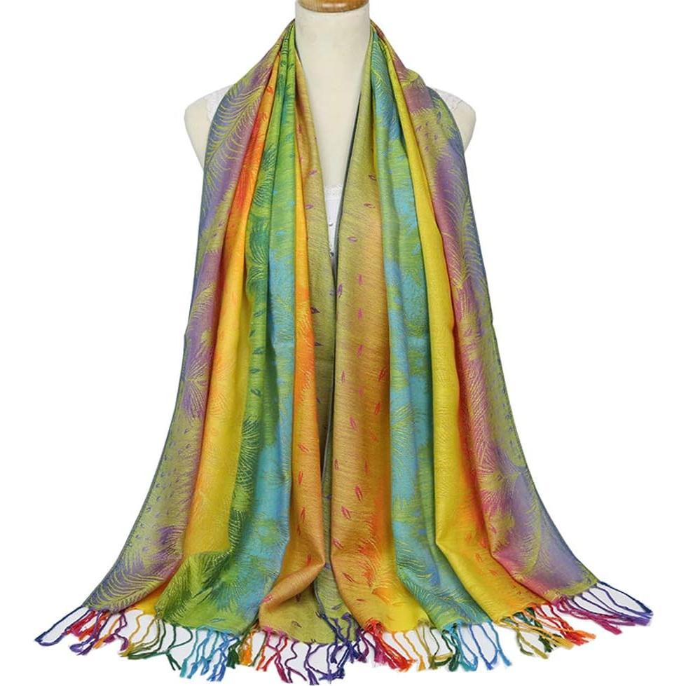 Chal de Pashmina Jacquard con Flores Coloridas para Mujeres 190.5x69.85 cm