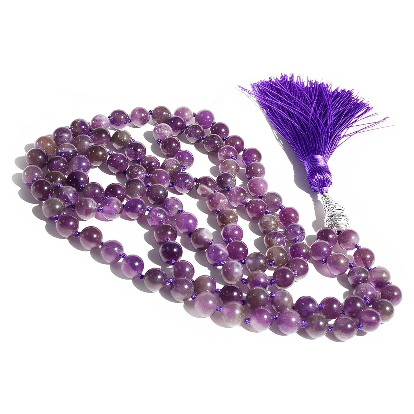 Collar Mala Beads 108 Hecho a Mano Ágata Turquesa Amatista 109.7 cm