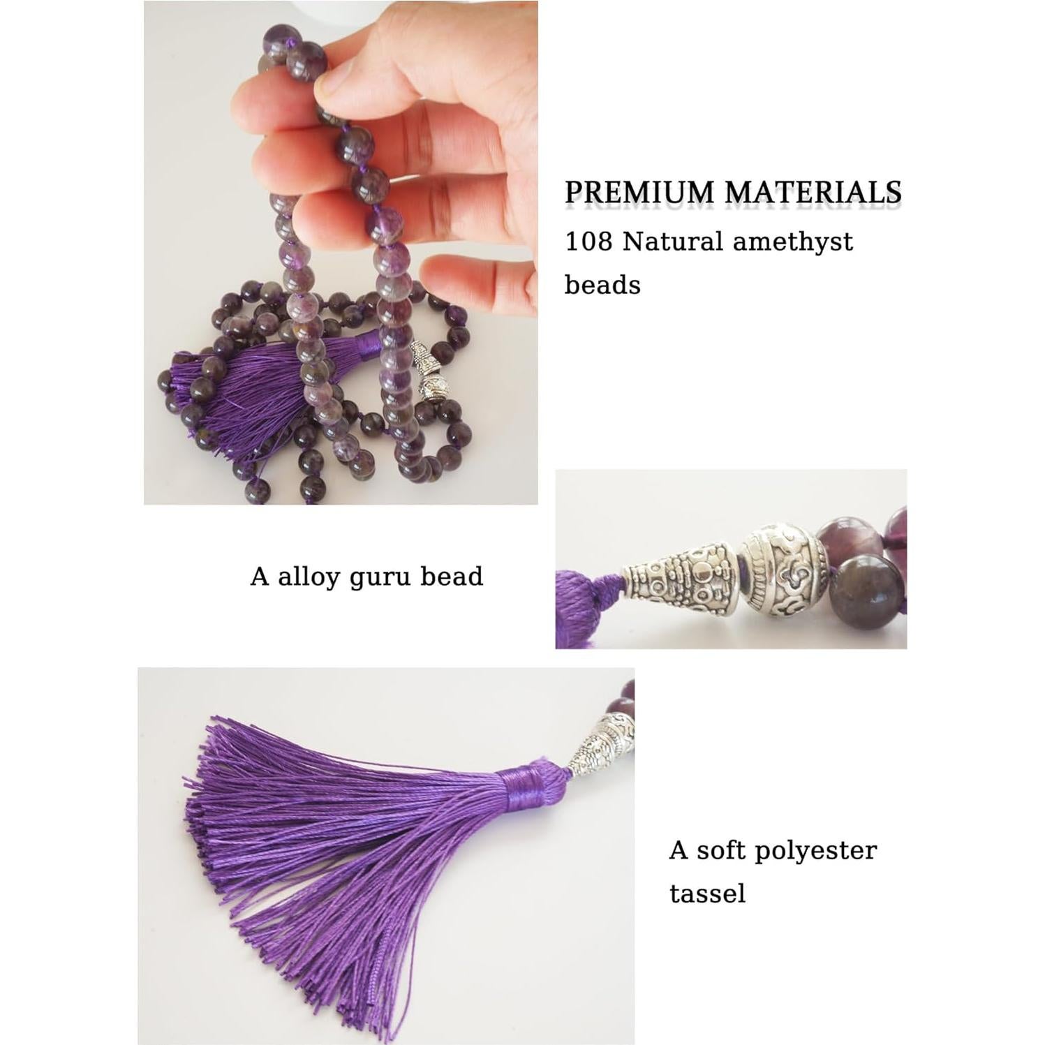 Collar Mala Beads 108 Hecho a Mano Ágata Turquesa Amatista 109.7 cm