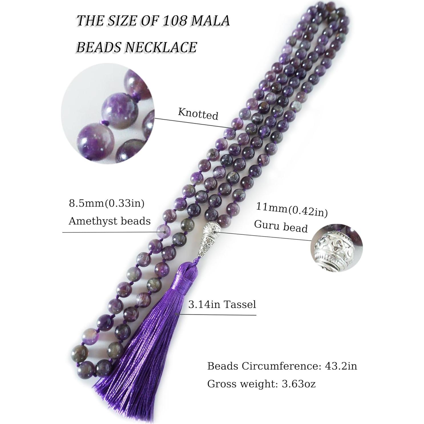 Collar Mala Beads 108 Hecho a Mano Ágata Turquesa Amatista 109.7 cm