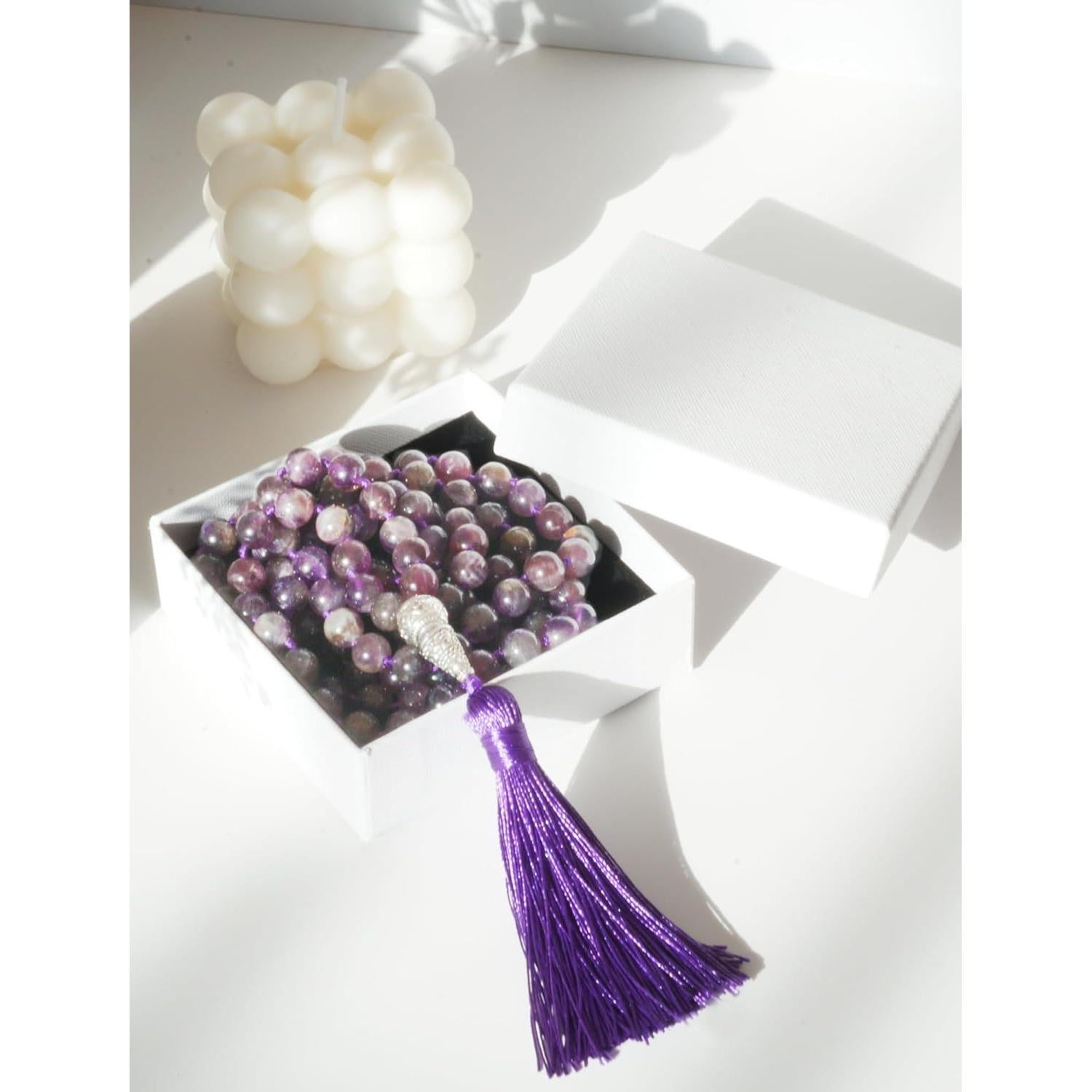 Collar Mala Beads 108 Hecho a Mano Ágata Turquesa Amatista 109.7 cm