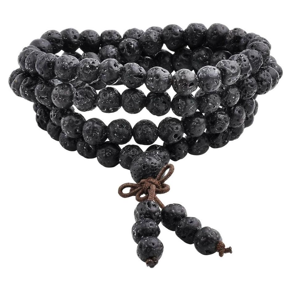 Collar y Pulsera Mala Budista JOVIVI 108 Cuentas de Lava 6mm