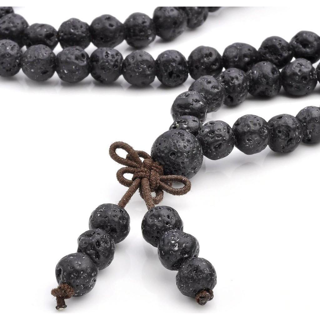 Collar y Pulsera Mala Budista JOVIVI 108 Cuentas de Lava 6mm