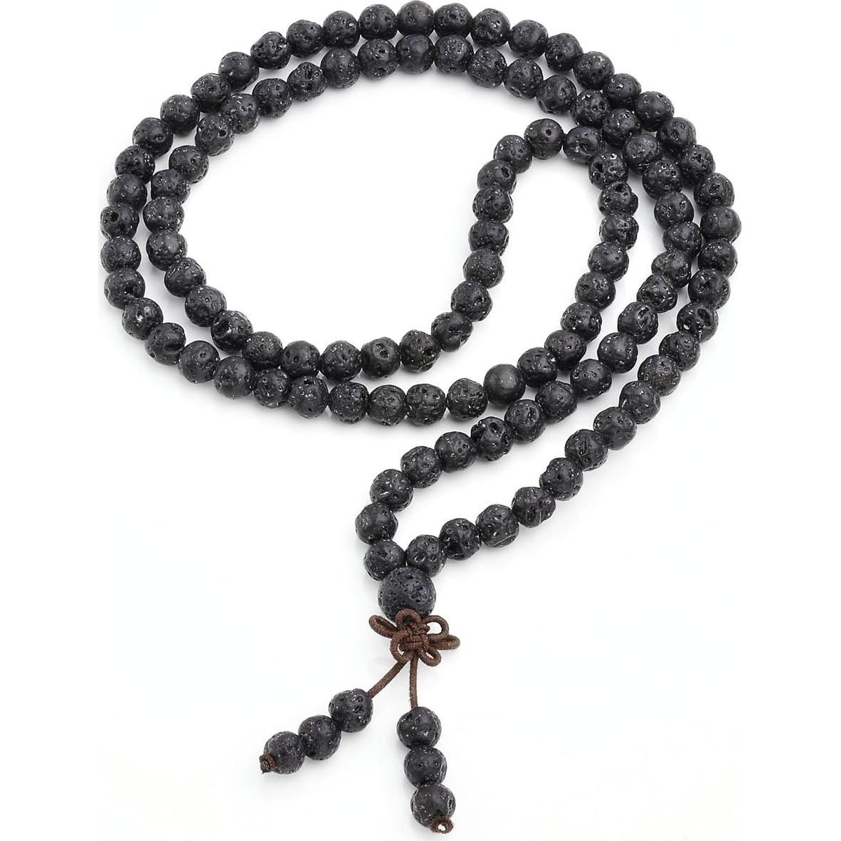 Collar y Pulsera Mala Budista JOVIVI 108 Cuentas de Lava 6mm