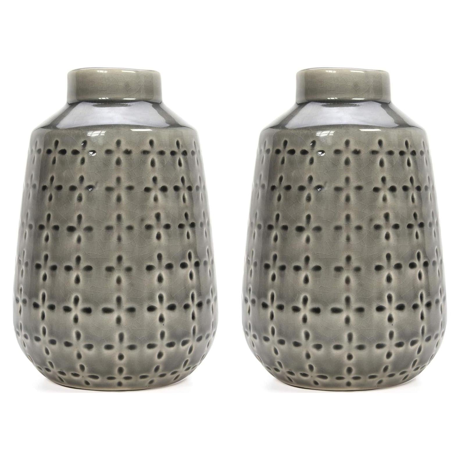 Conjunto de 2 Jarrones de Cerámica Gris Hosley 18.4 cm