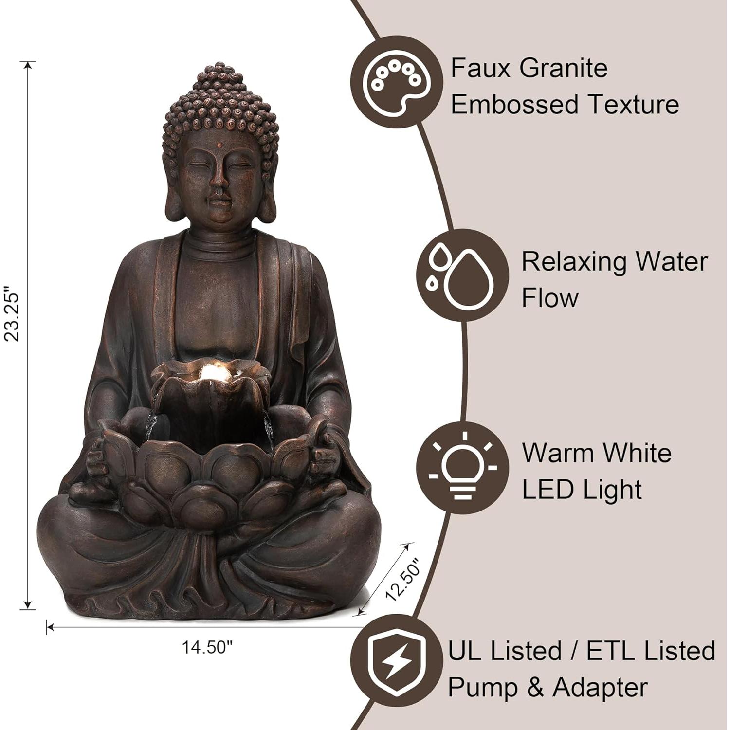 Fuente Zen de Buda Glitzhome 59 cm con Luz LED y Bomba