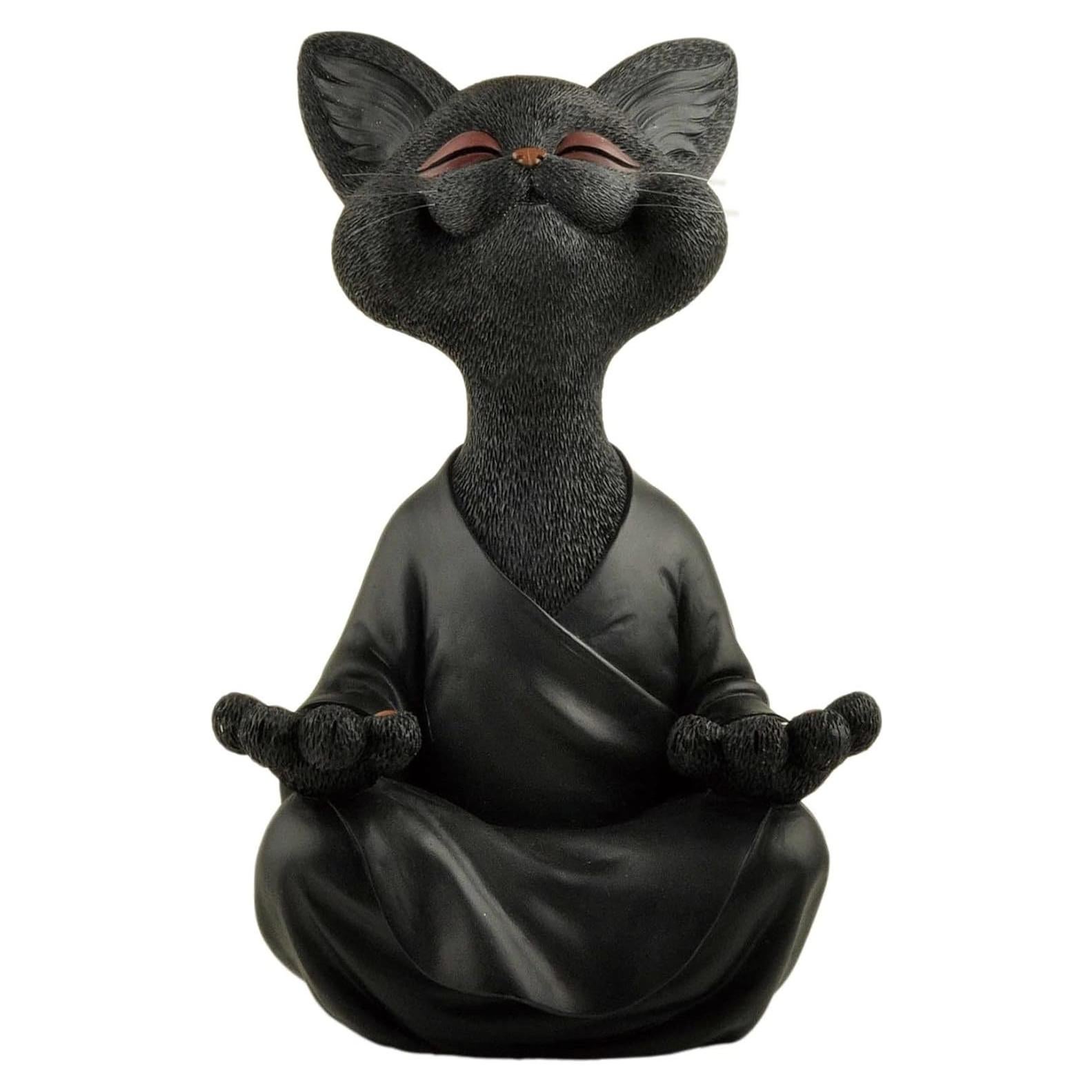 Estatua de Gato Buda Feliz JFSM INC. 30.48 cm Resina Negra